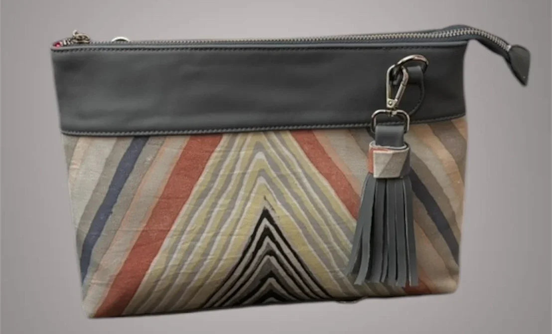 The Concept Store - Grey with Striped Fabric Clutch Bag 1