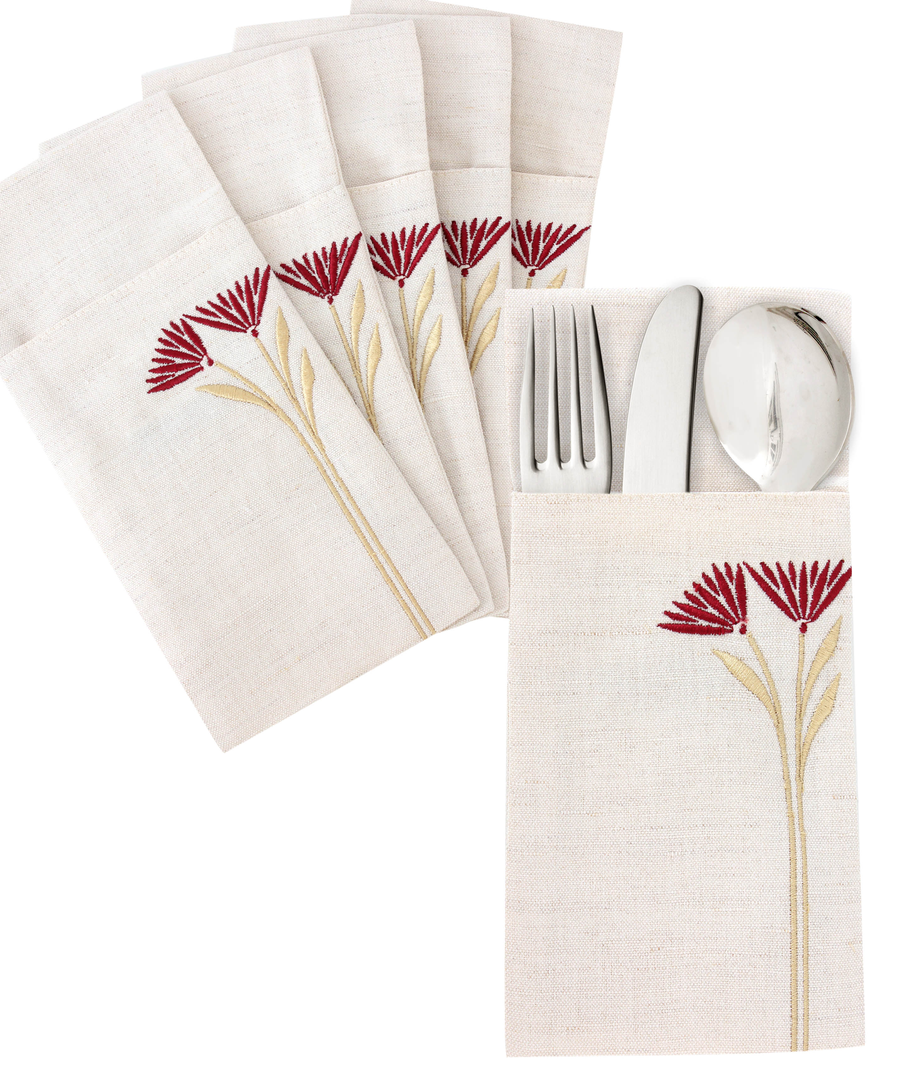 Eternal Lotus Linen Cutlery Holder Set - Ticas 1