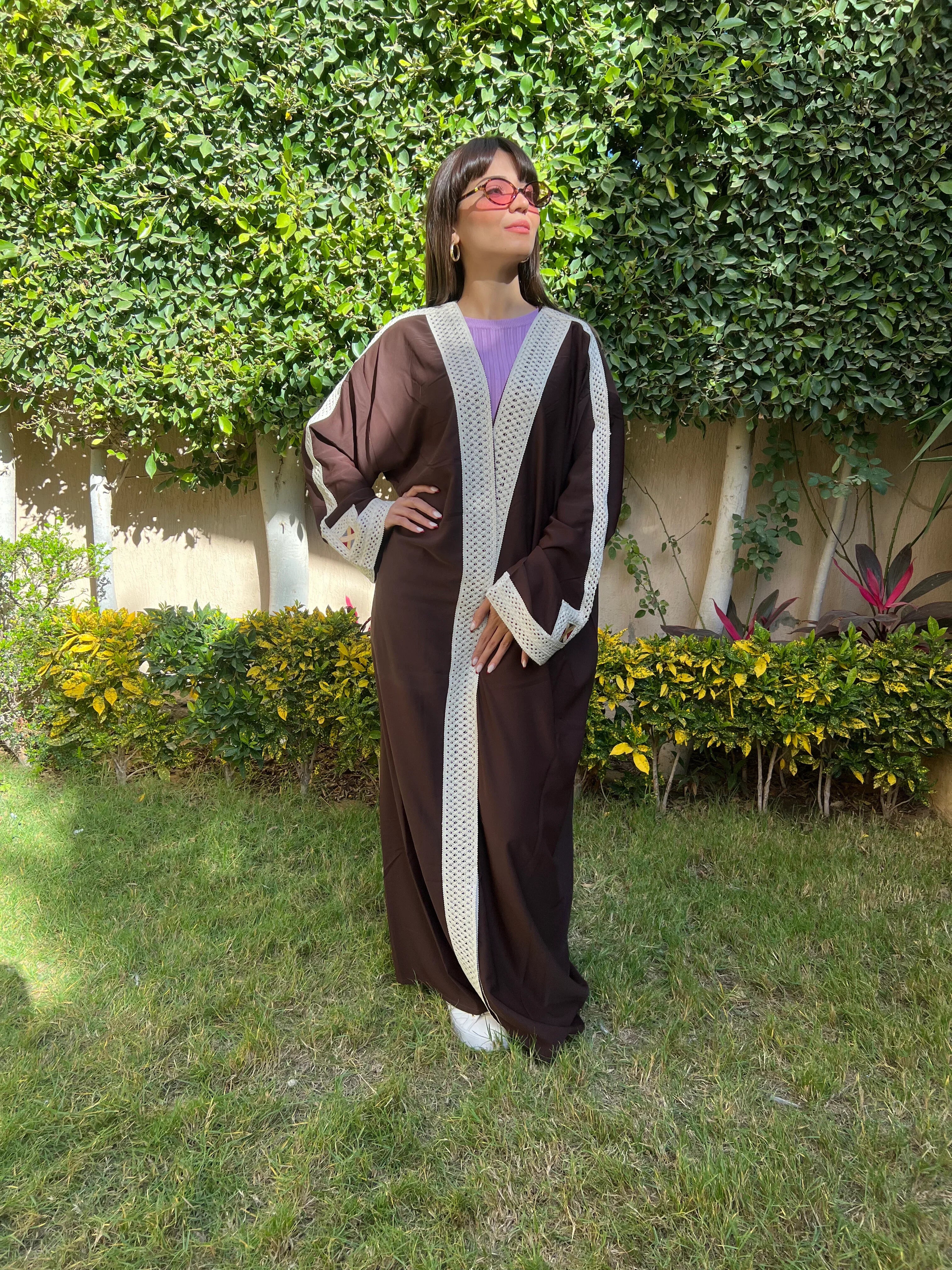 Urbantique - Brown Kaftan Embroidered in Beige 1