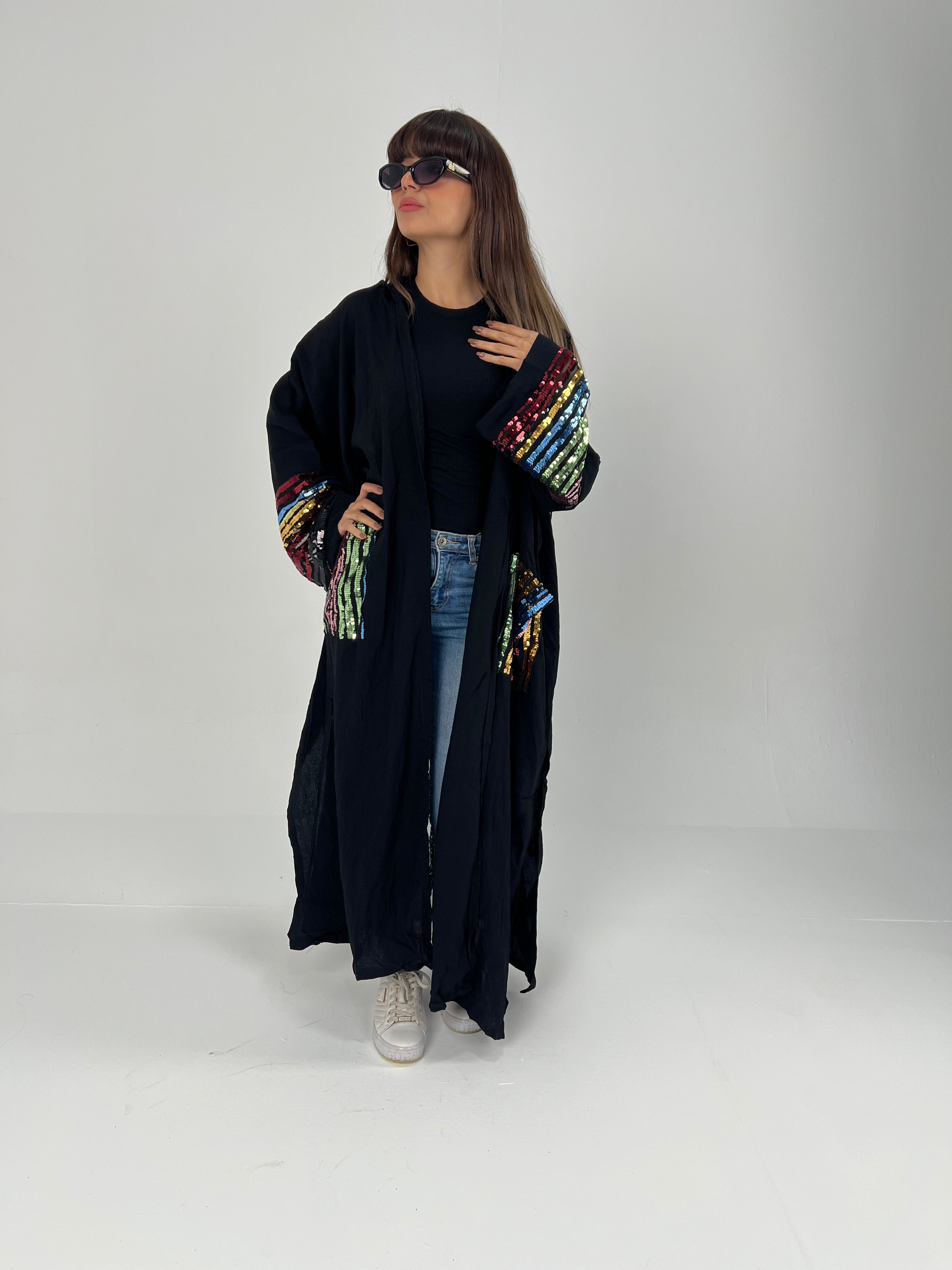Urbantique - Black Moroccan Kaftan Embroidered with Sequins 3