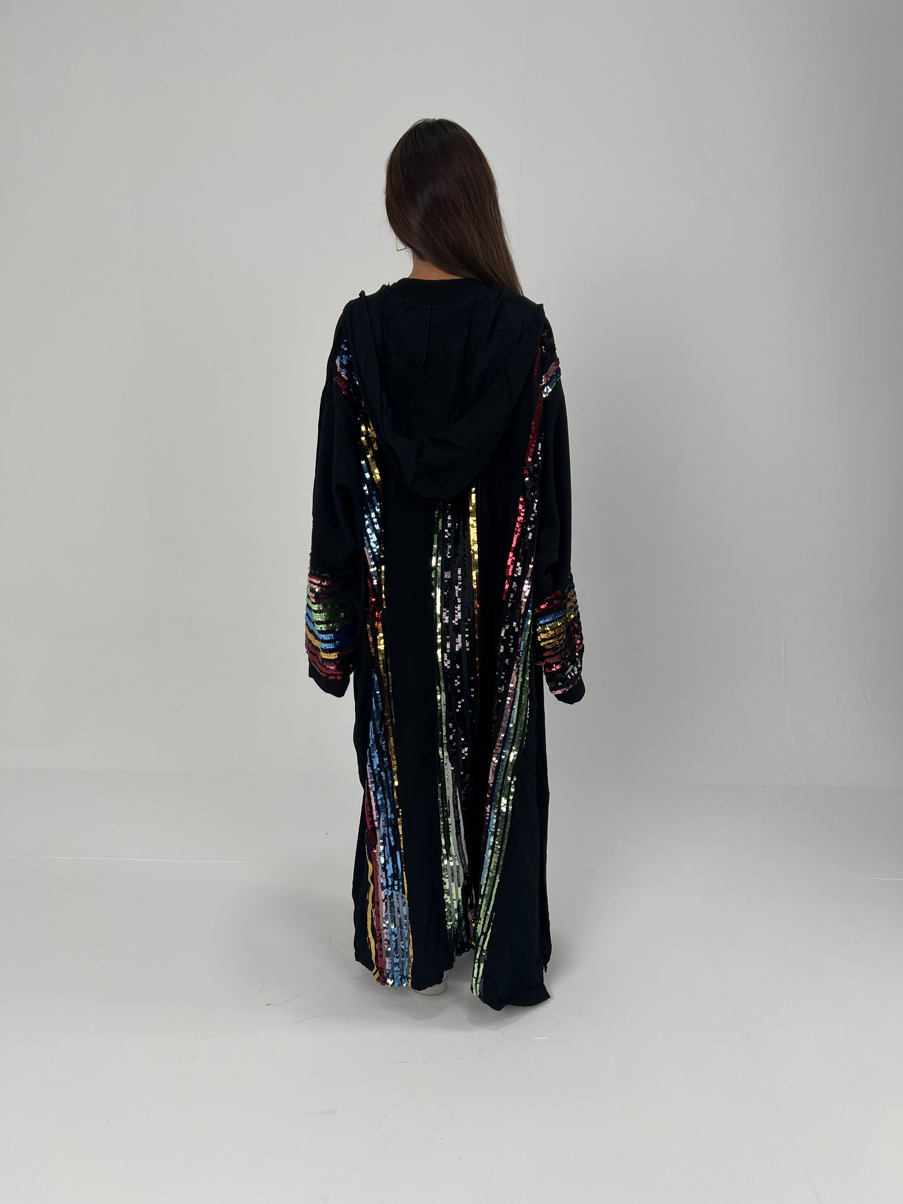 Urbantique - Black Moroccan Kaftan Embroidered with Sequins 6