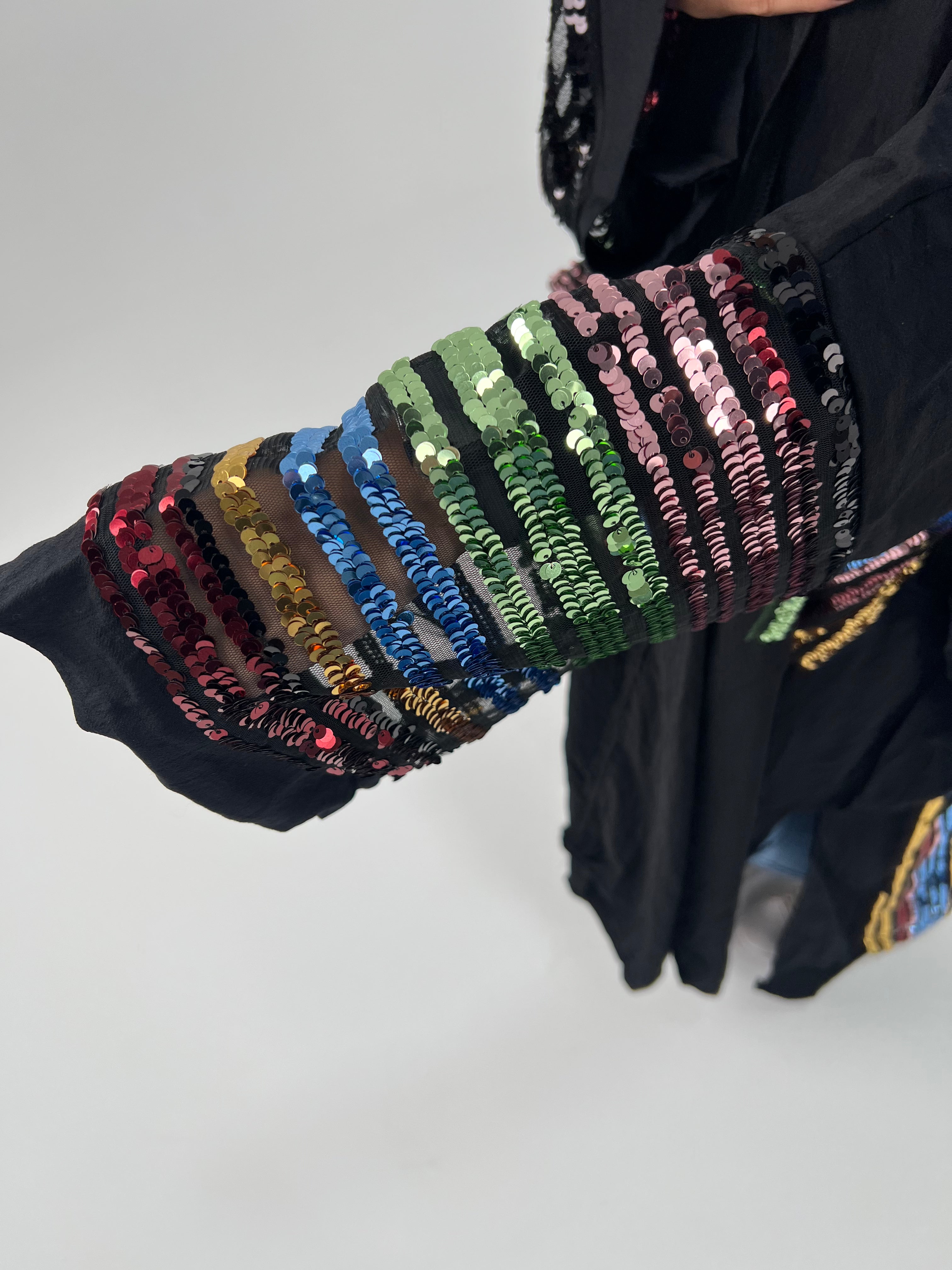 Urbantique - Black Moroccan Kaftan Embroidered with Sequins 7