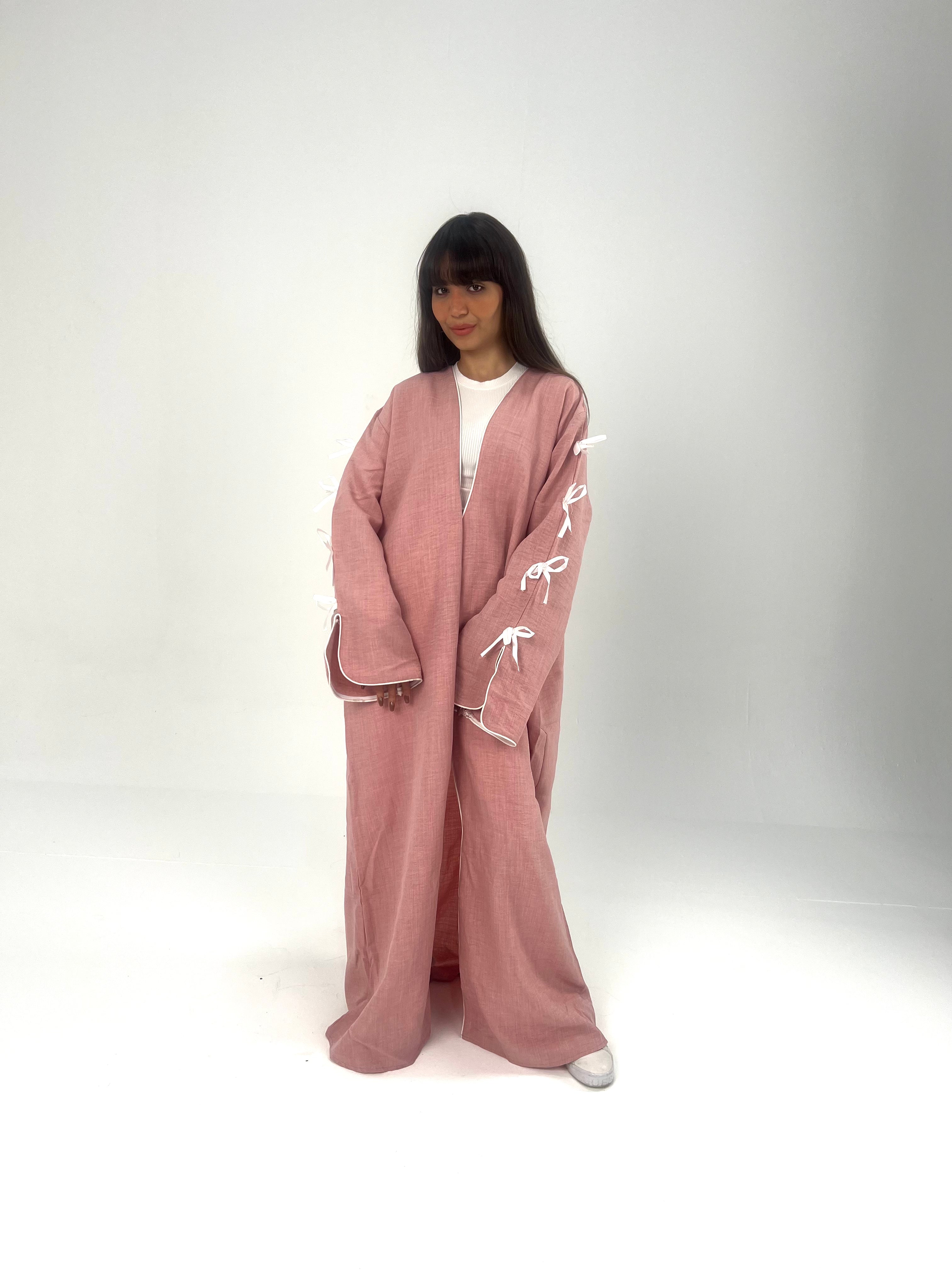 Urbantique - Pink Kaftan with Bows on the Sleeves 1