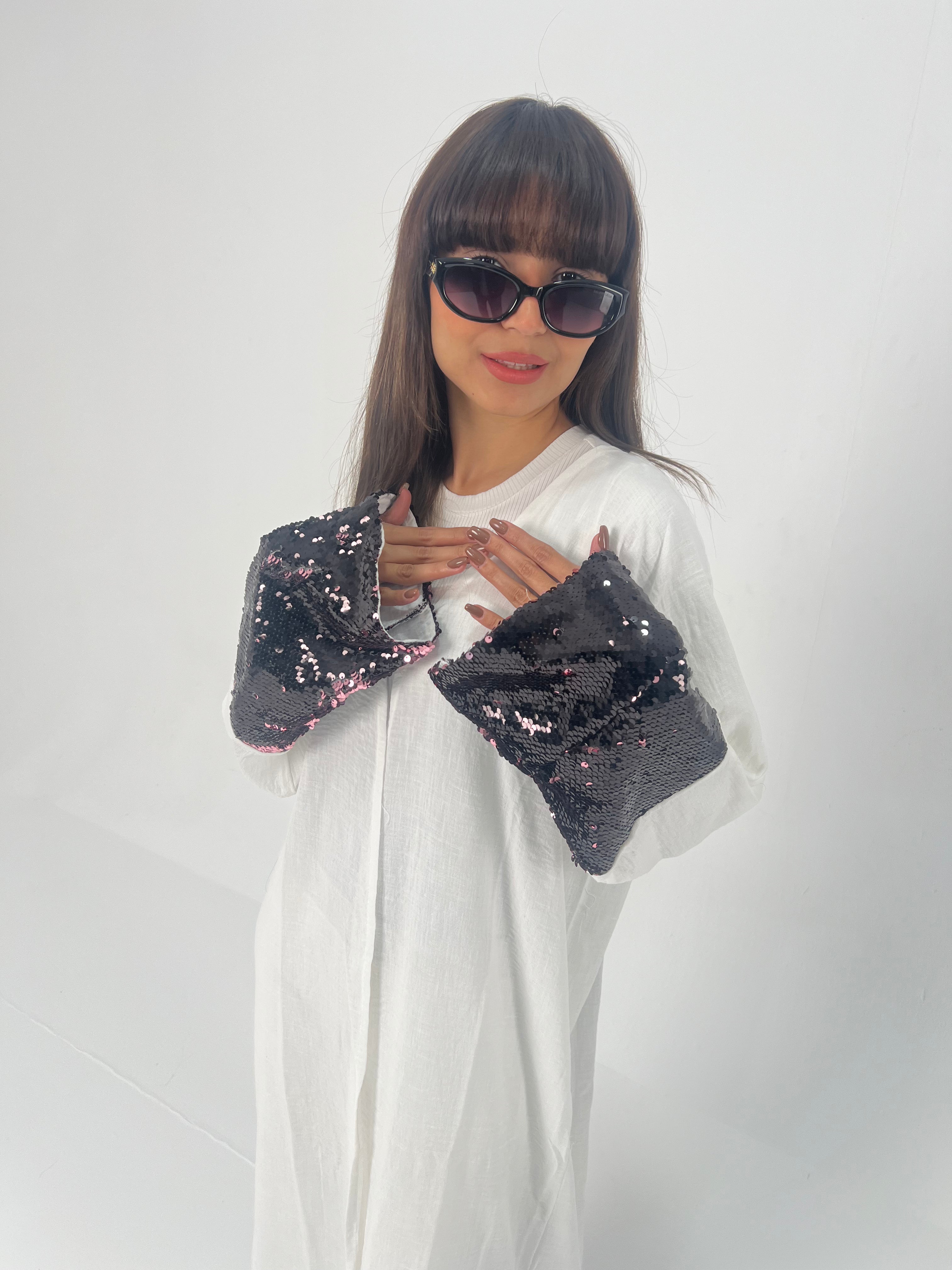 Urbantique - White Moroccan Kaftan Embroidered with Sequins 6