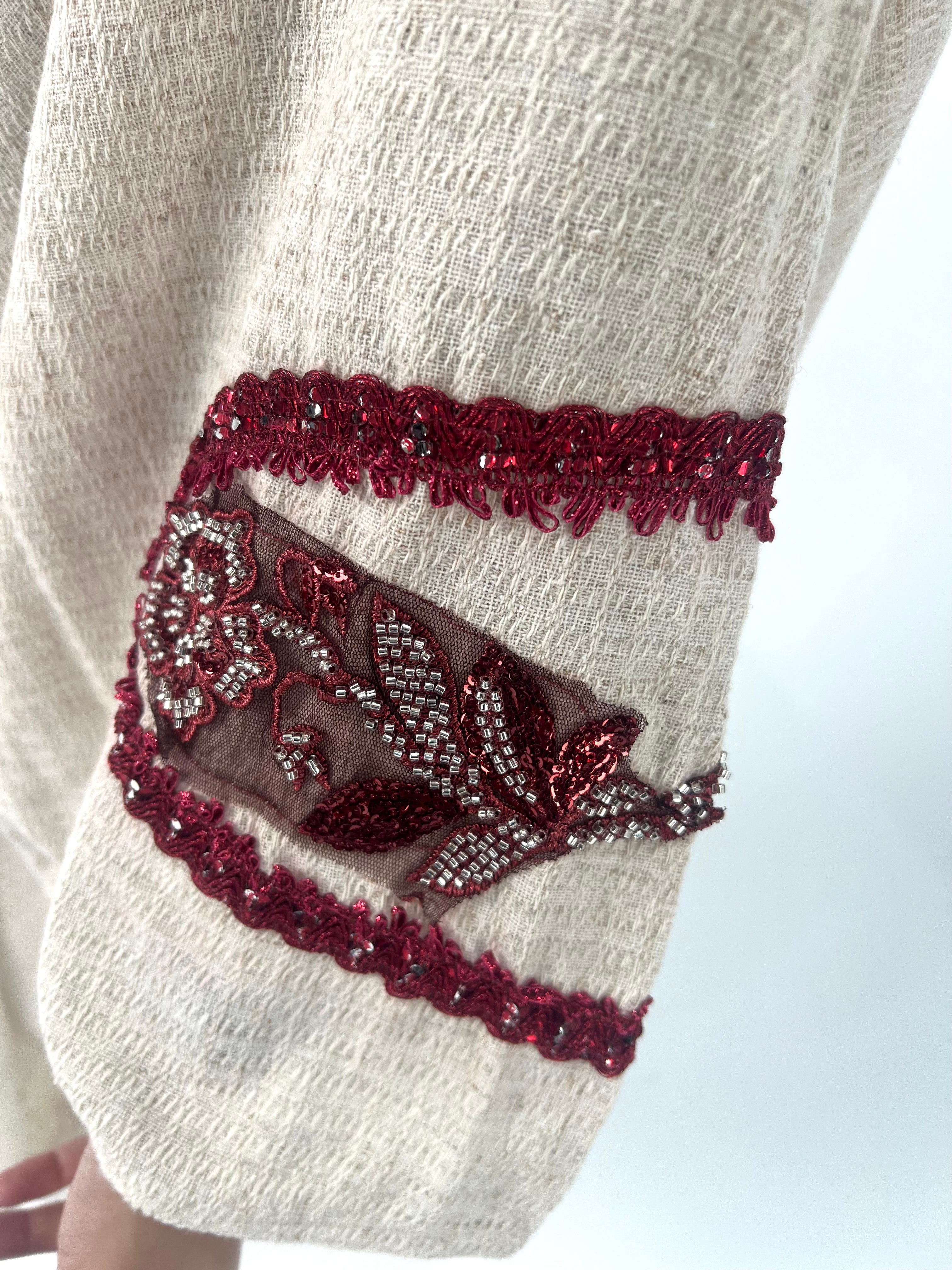 Urbantique - Beige Kaftan Embroidered in Burgundy 5