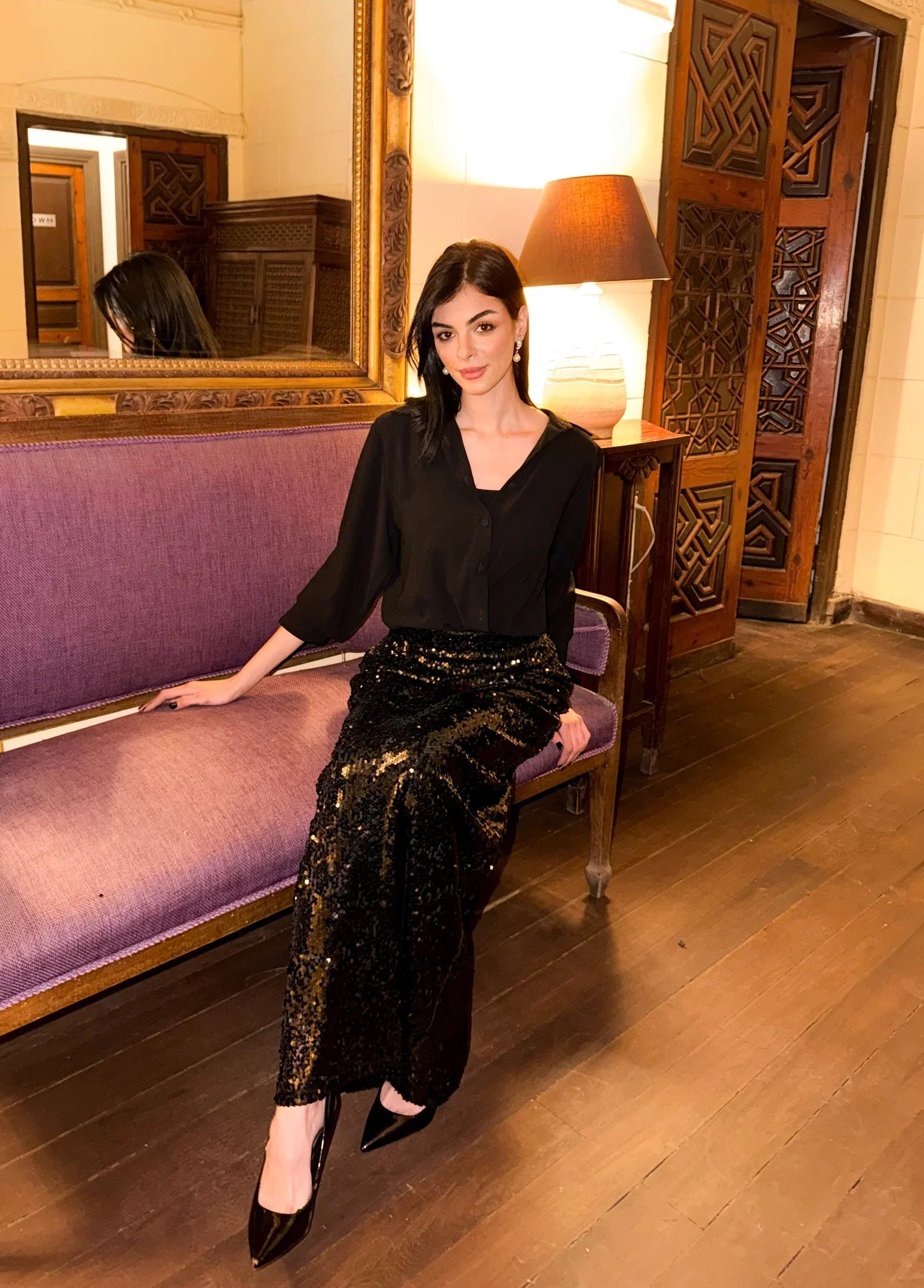 Reehan - Black Sequin Maxi Skirt 2