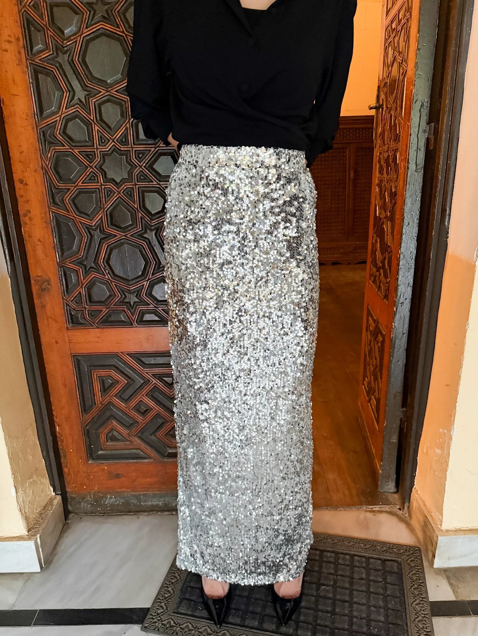 Reehan - Silver Sequin Maxi Skirt 4