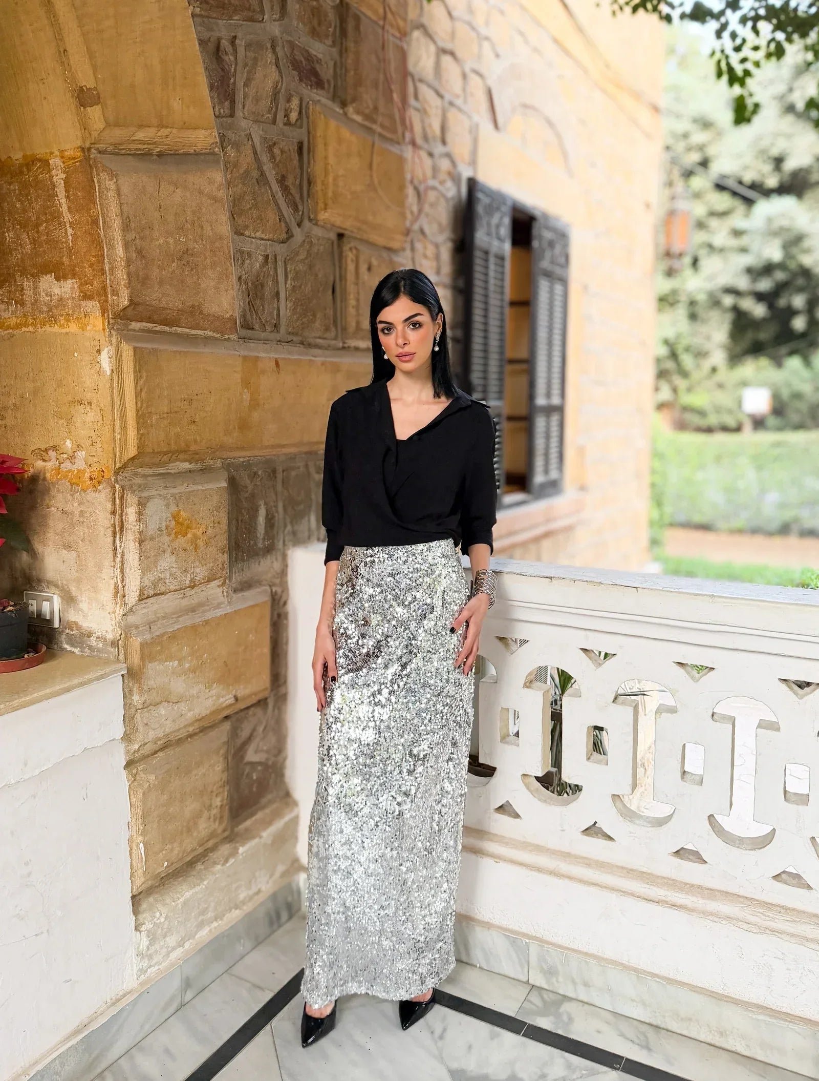 Reehan - Silver Sequin Maxi Skirt 1