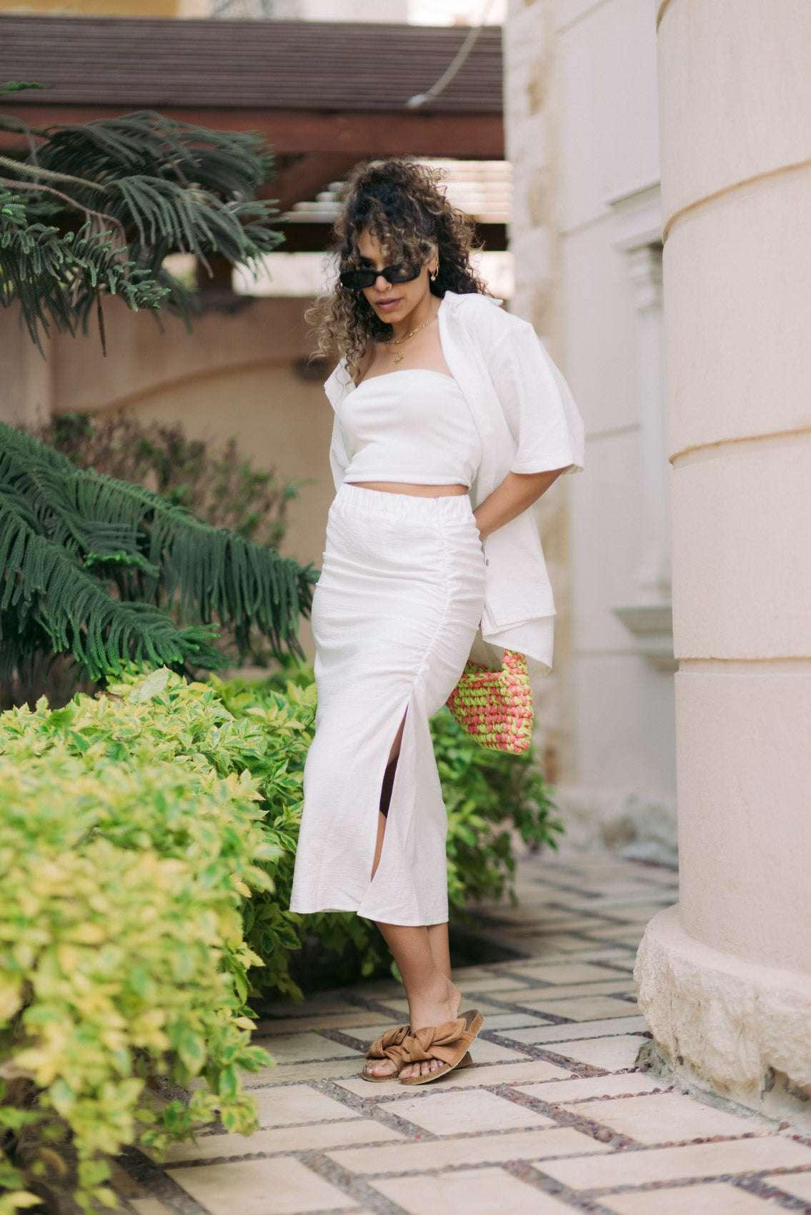 Kanza - Slit Tall Linen Skirt 1