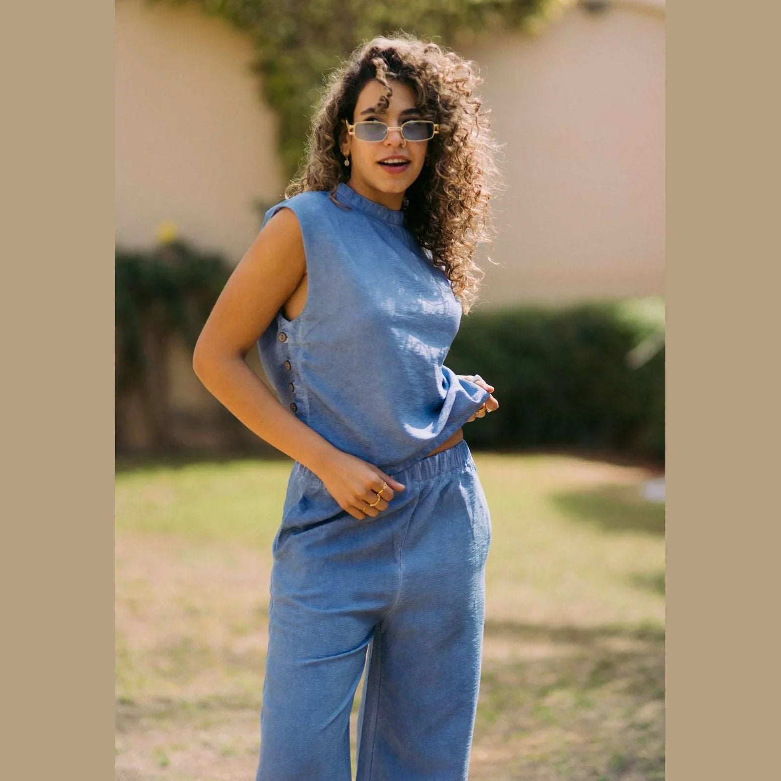 Kanza - Rustic Linen Top with Wooden Buttons 5