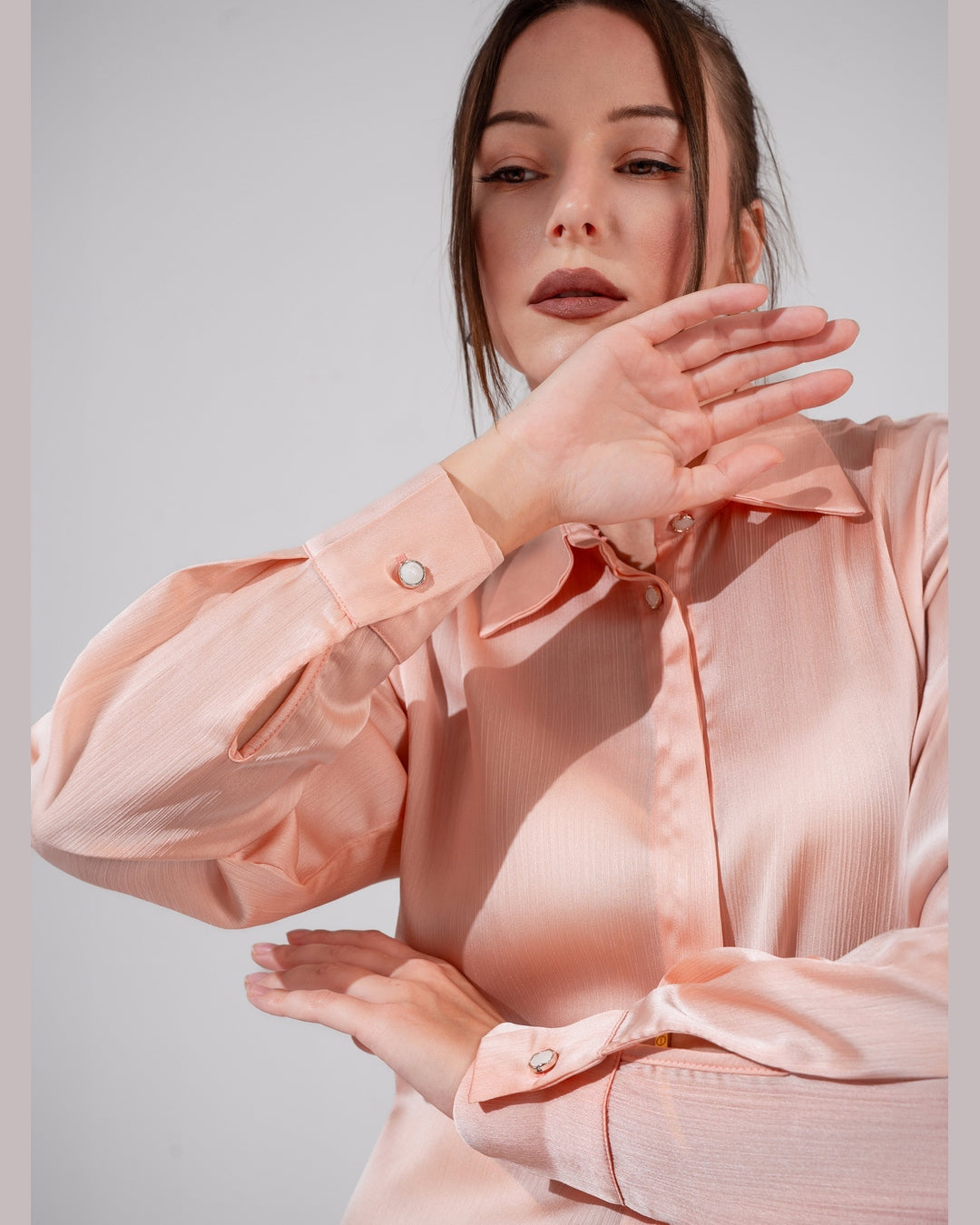 KC Shop - Collared Light Pink Satin Shirt 2