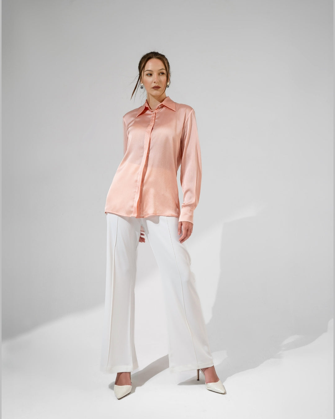 KC Shop - Collared Light Pink Satin Shirt 1