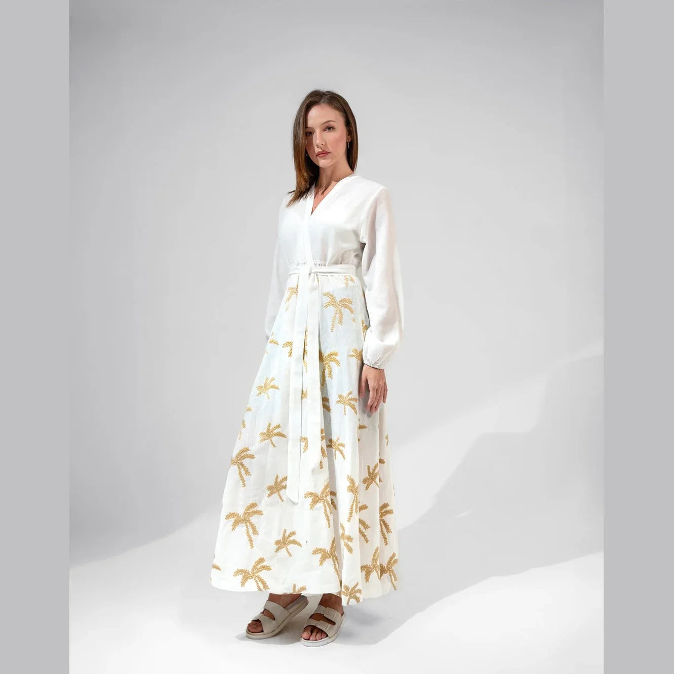 KC Shop - Embroidered Linen Sleeved Kimono With Belt 1