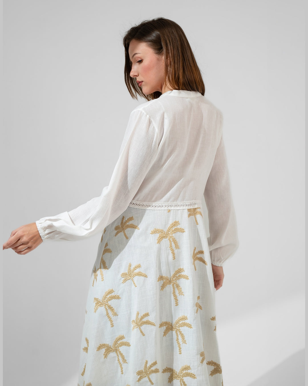 KC Shop - Embroidered Linen Sleeved Kimono With Belt 2