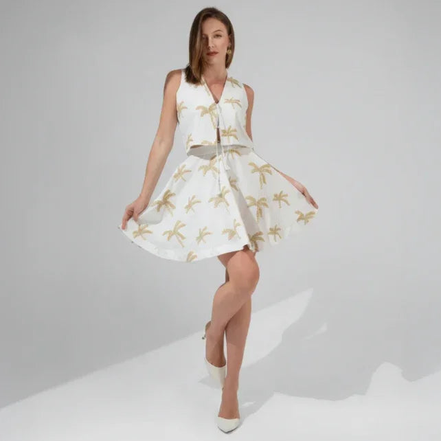 Embroidered White Short Linen Gilet - KC Shop - Babazzaro