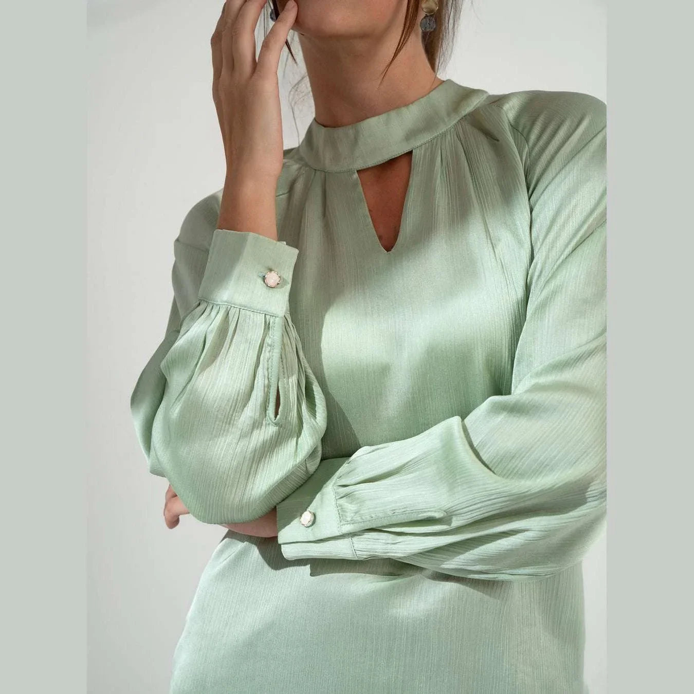 KC Shop - Light Green Keyhole Neckline Blouse 1