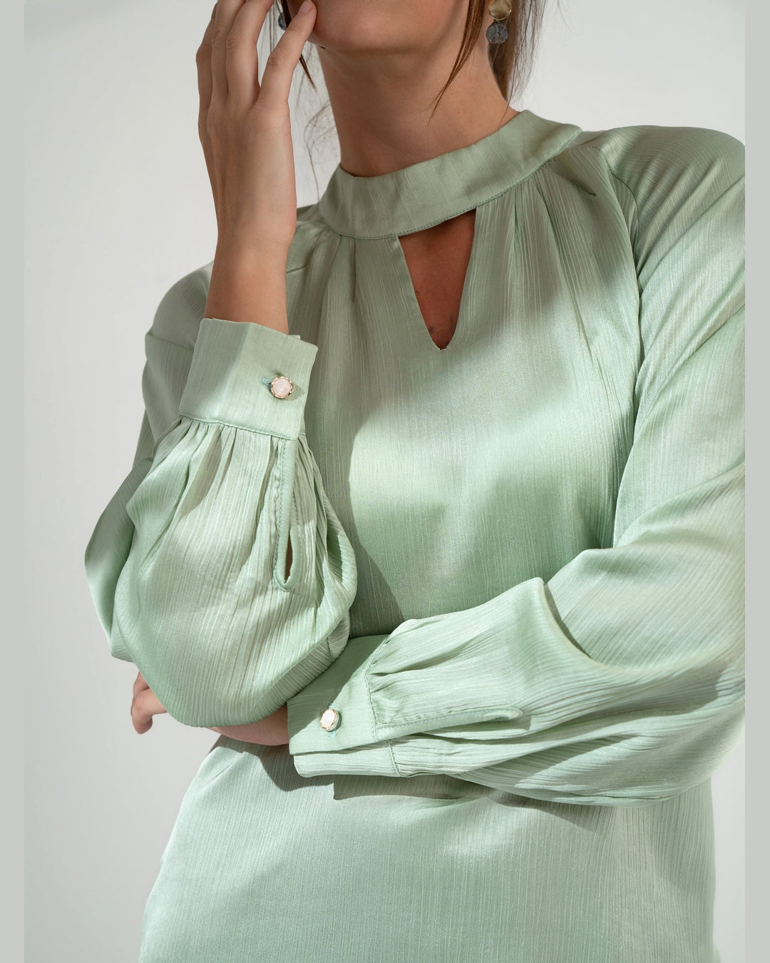 KC Shop - Light Green Keyhole Neckline Blouse 1