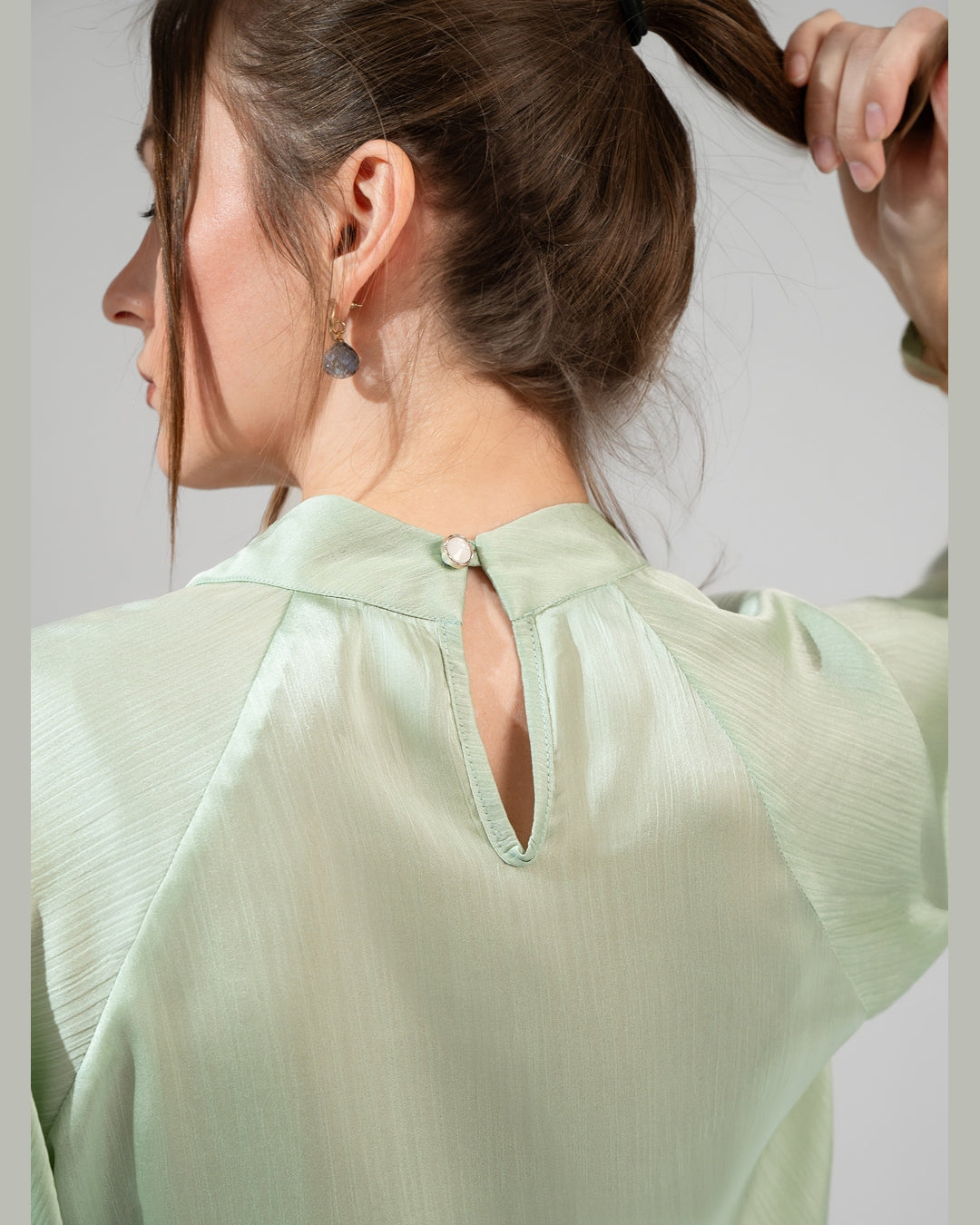 KC Shop - Light Green Keyhole Neckline Blouse 2