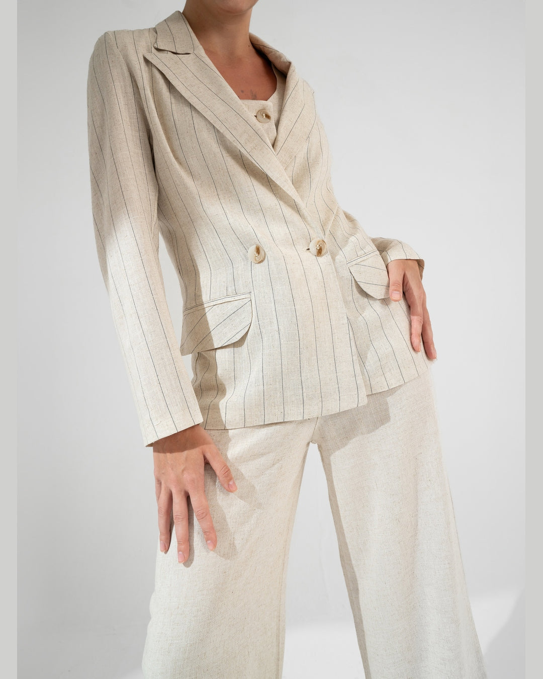 KC Shop - Linen Suit Striped Blazer 1