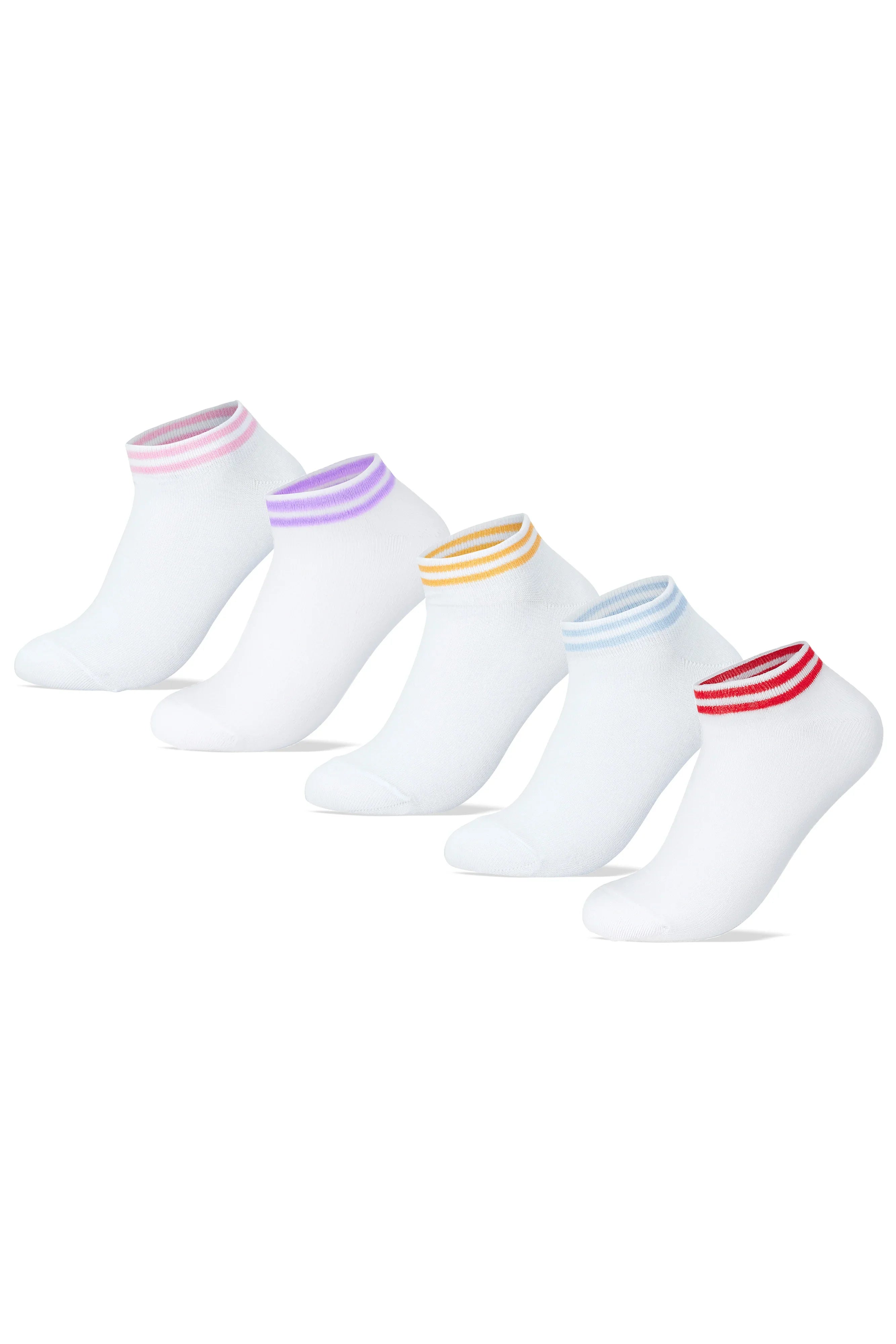 Sam Socks - Women Set Of 5 Ankle Plain Socks White Stripped 5