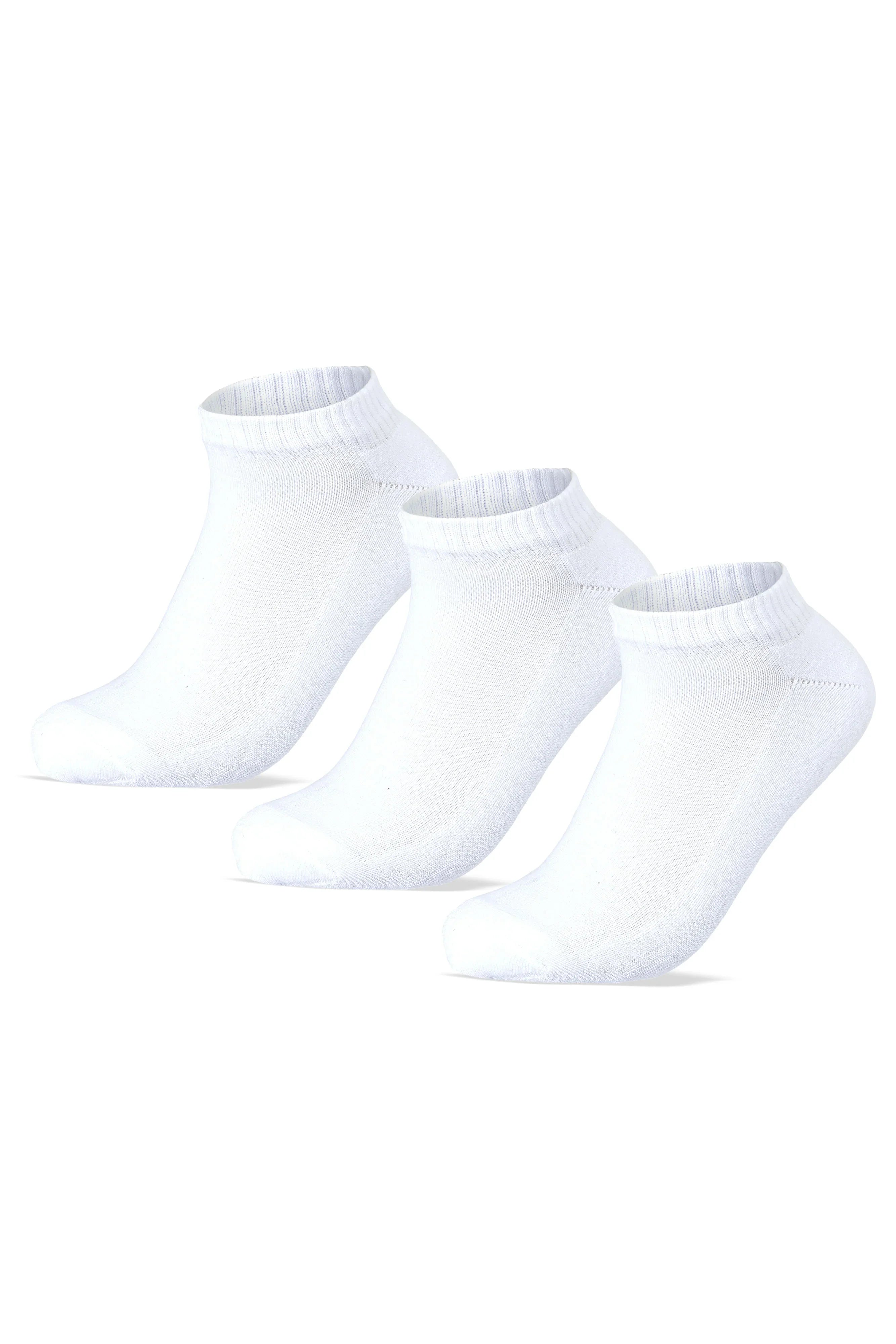 Sam Socks - Women Set Of 3 Half Terry Ankle Socks Plain White 1
