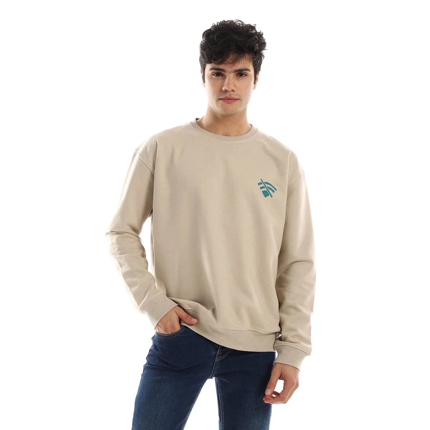NAS Trends - Wifi Unisex Oversized Crew-neck Sweatshirt-Beige 2
