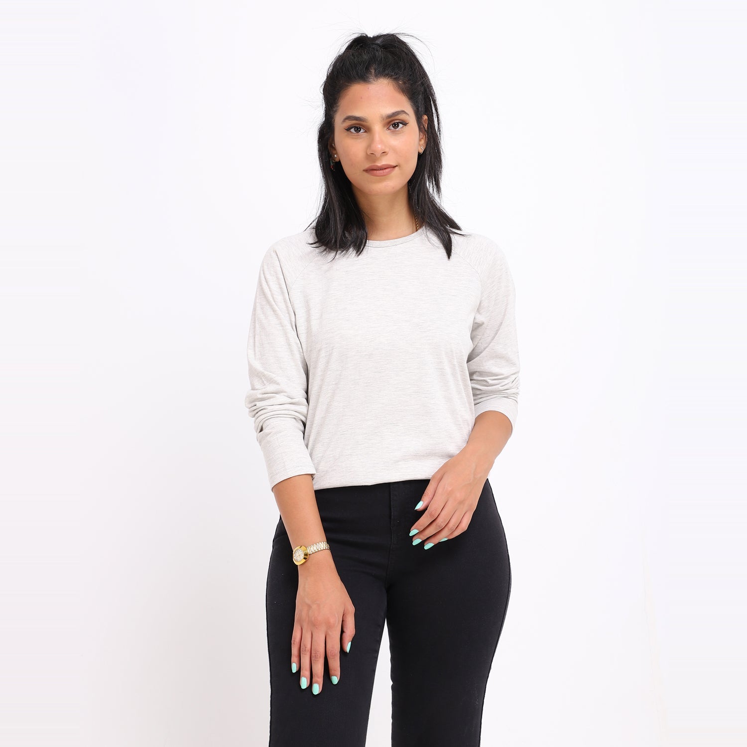 Basic Long Sleeve Round Neck T-shirt Off White - NAS Trends 4