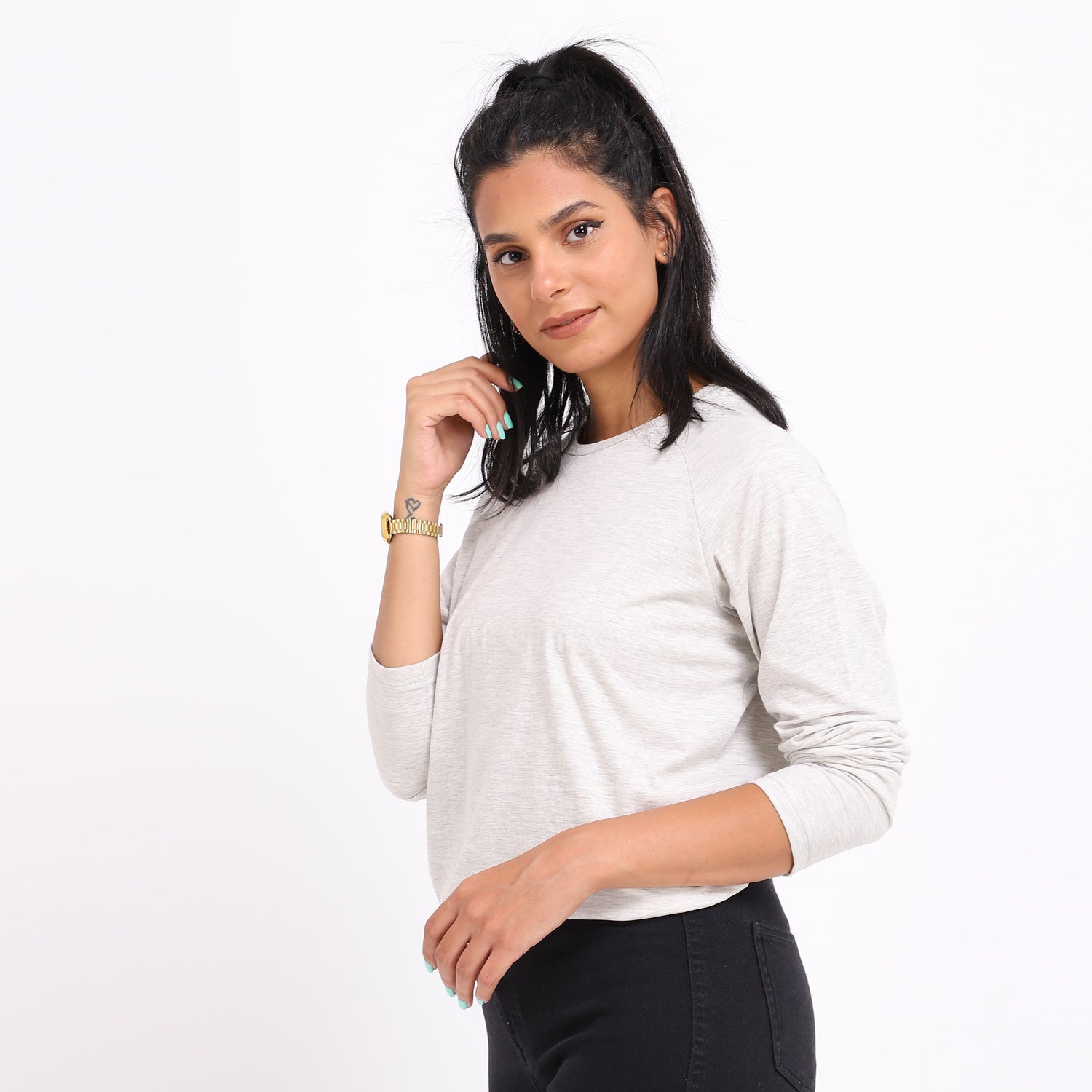 Basic Long Sleeve Round Neck T-shirt Off White - NAS Trends 2