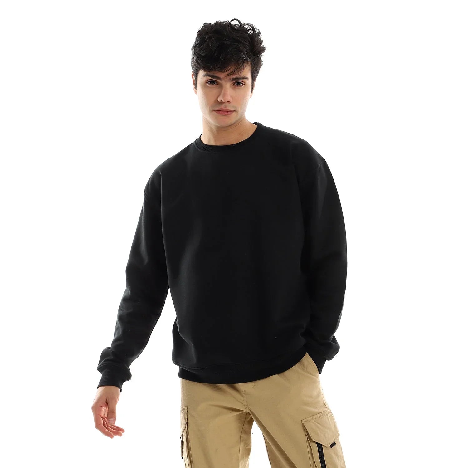 NAS Trends - Basic Unisex Oversized Crew-neck Sweatshirt-Black 1