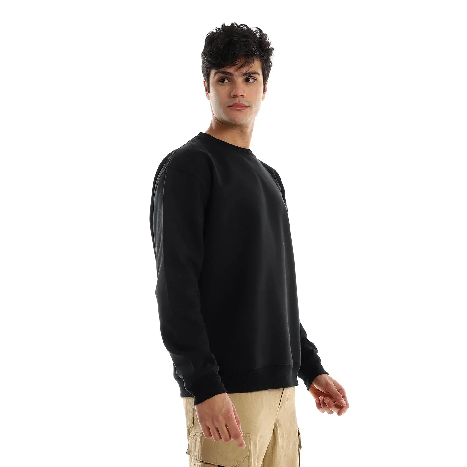 NAS Trends - Basic Unisex Oversized Crew-neck Sweatshirt-Black 2