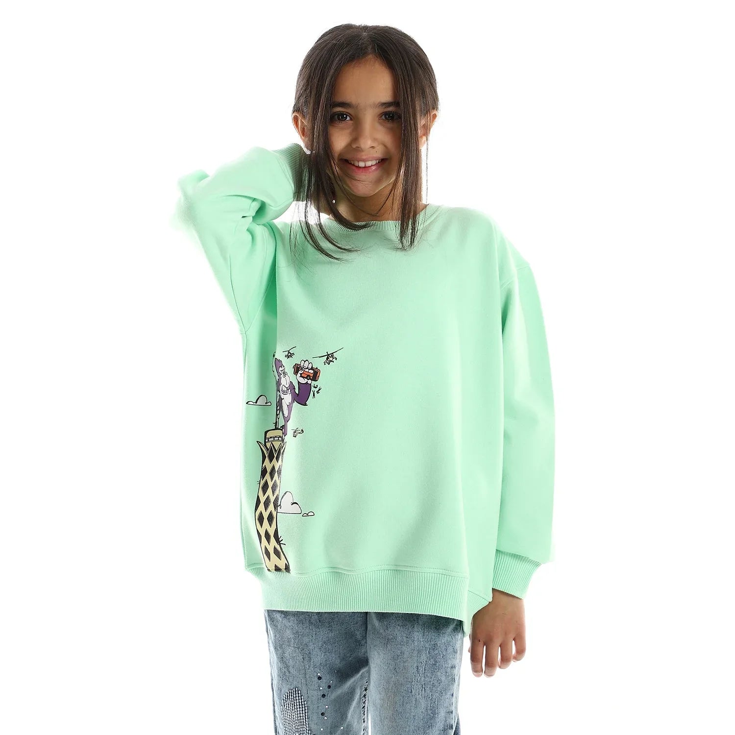NAS Trends - King Kong Kids Oversized Crew-neck Sweatshirt-Mint Green 2