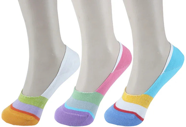 Sam Socks - Women Set Of 3 Invisible Silicon Plain Socks Multicolor 1