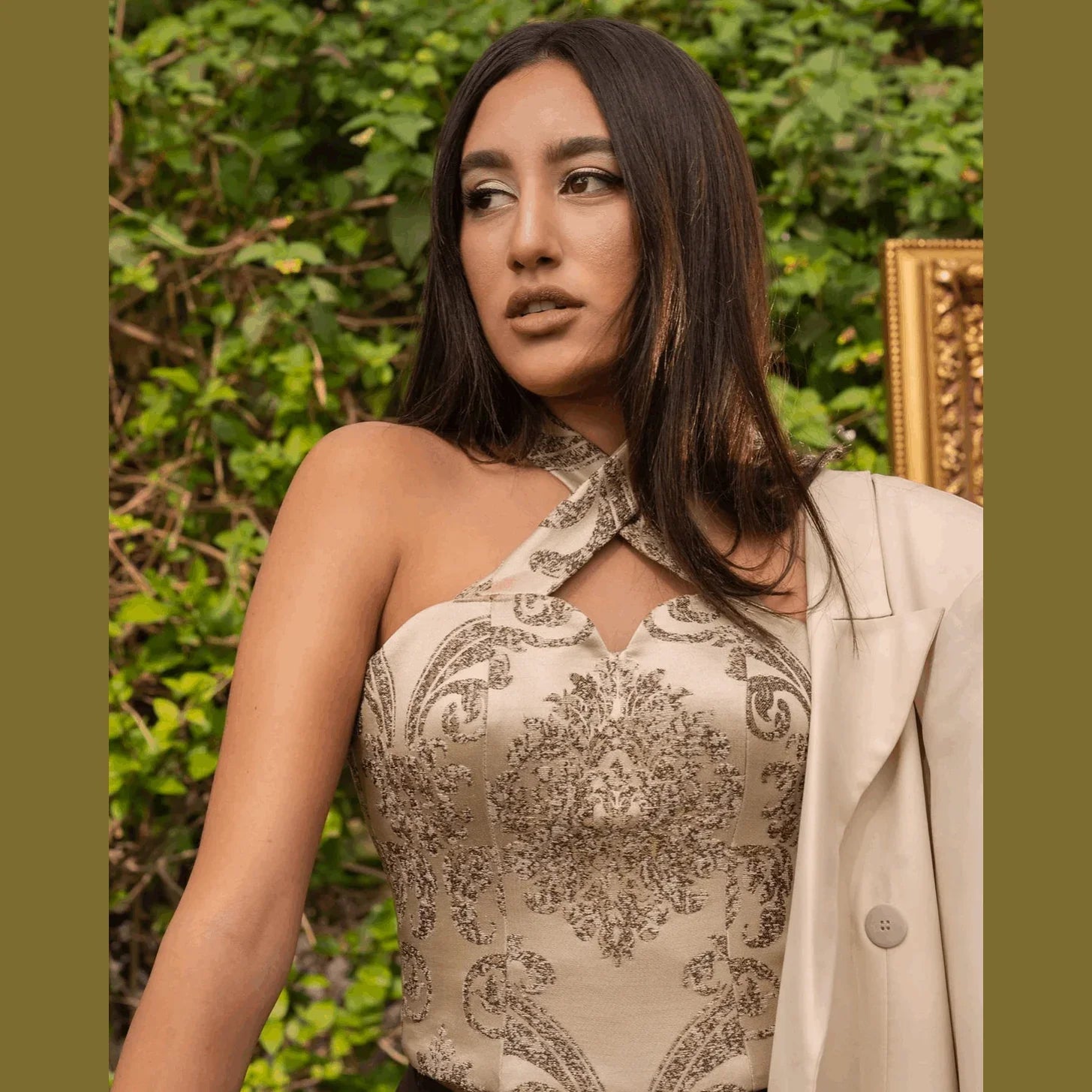 Nosh - Gold Brocade Cross-Over Corset 2