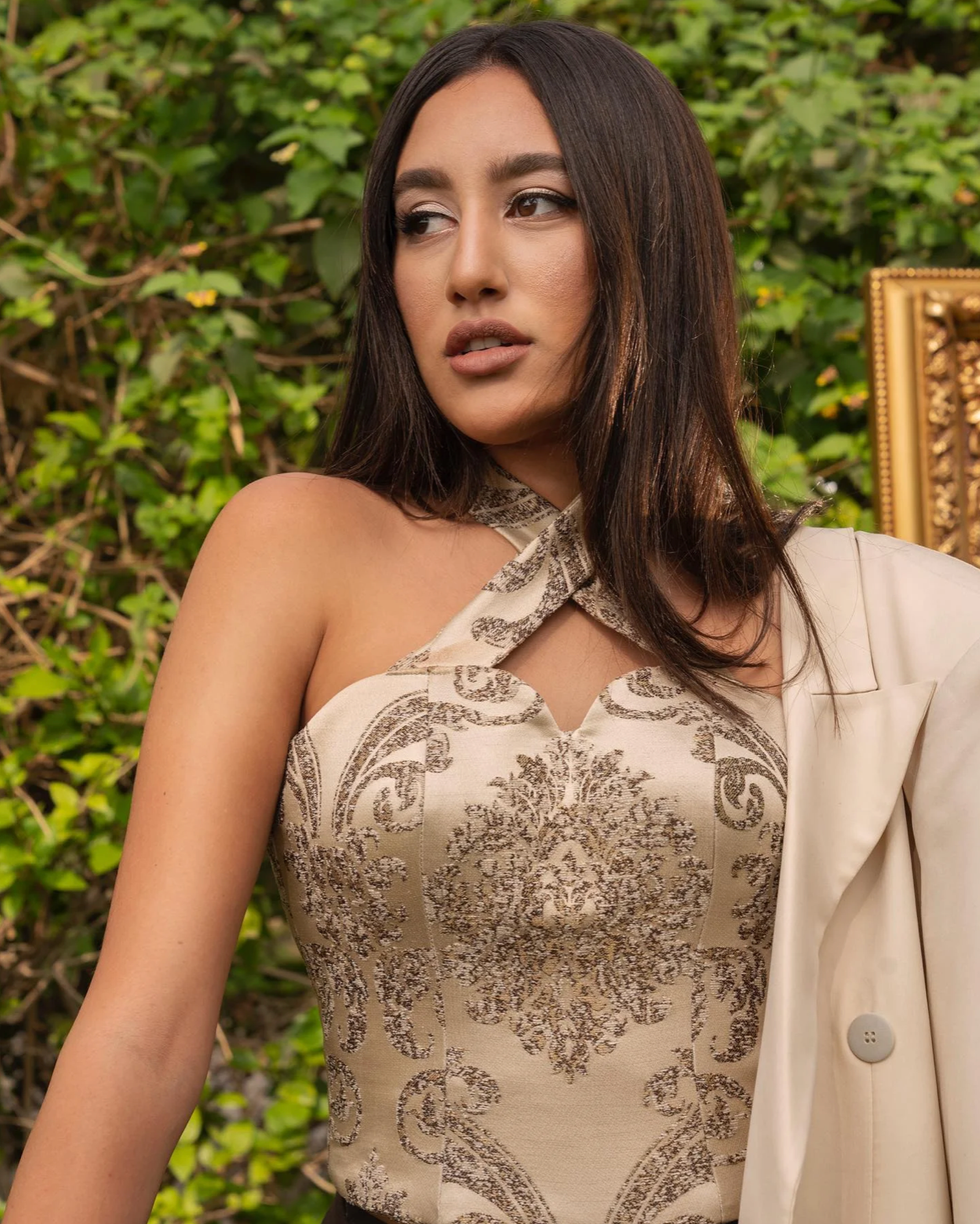 Nosh - Gold Brocade Cross-Over Corset 2