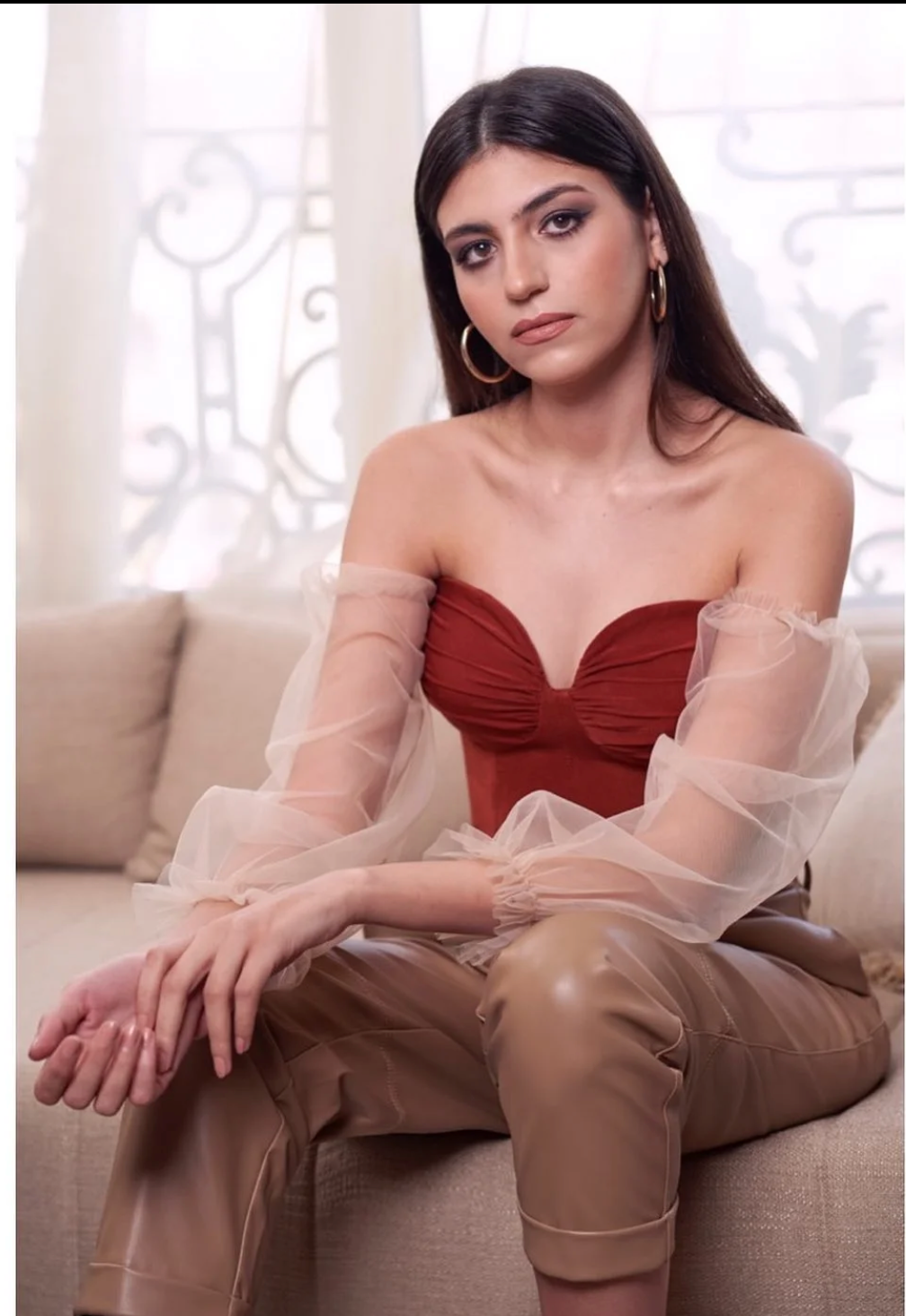 Nosh - Red Top with Tulle Shoulders 1