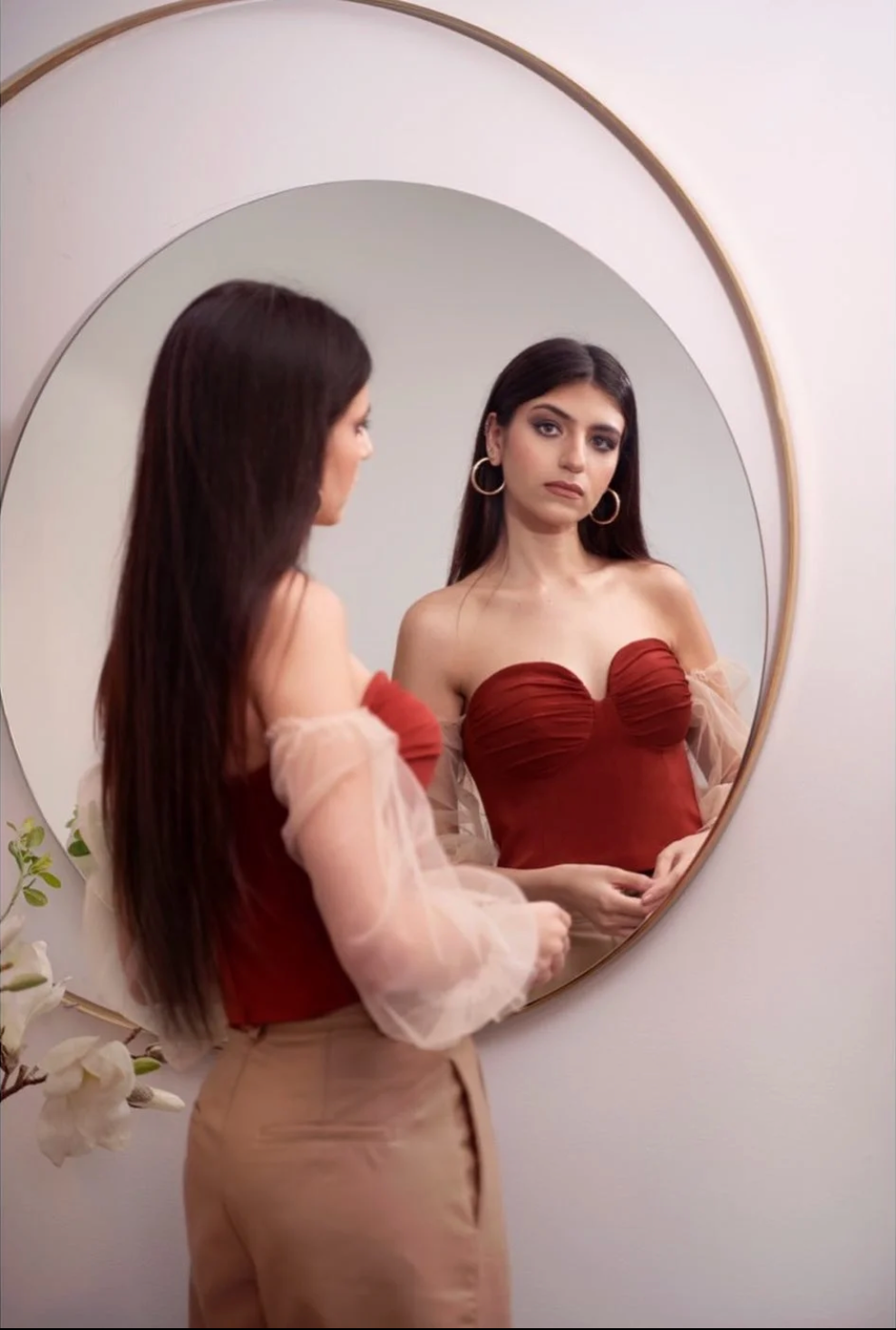 Nosh - Red Top with Tulle Shoulders 2