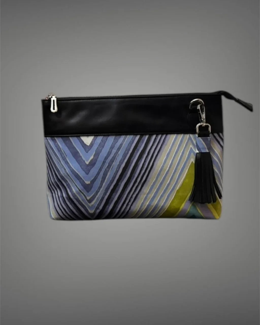The Concept Store - Striped Blue and Black Clutch Bag 1