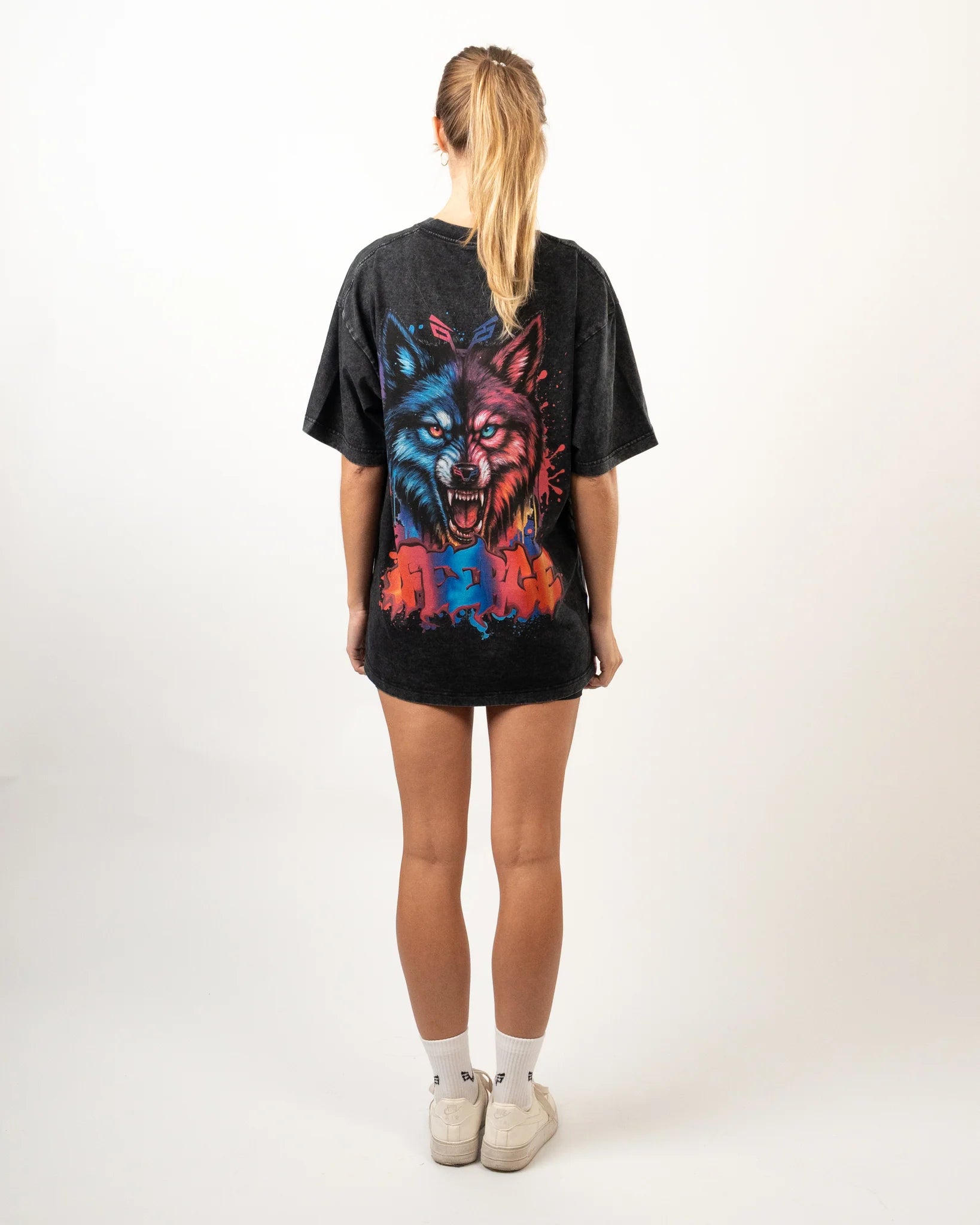Neon Wolf Design Oversized T-Shirt Women - Bfeerce 4