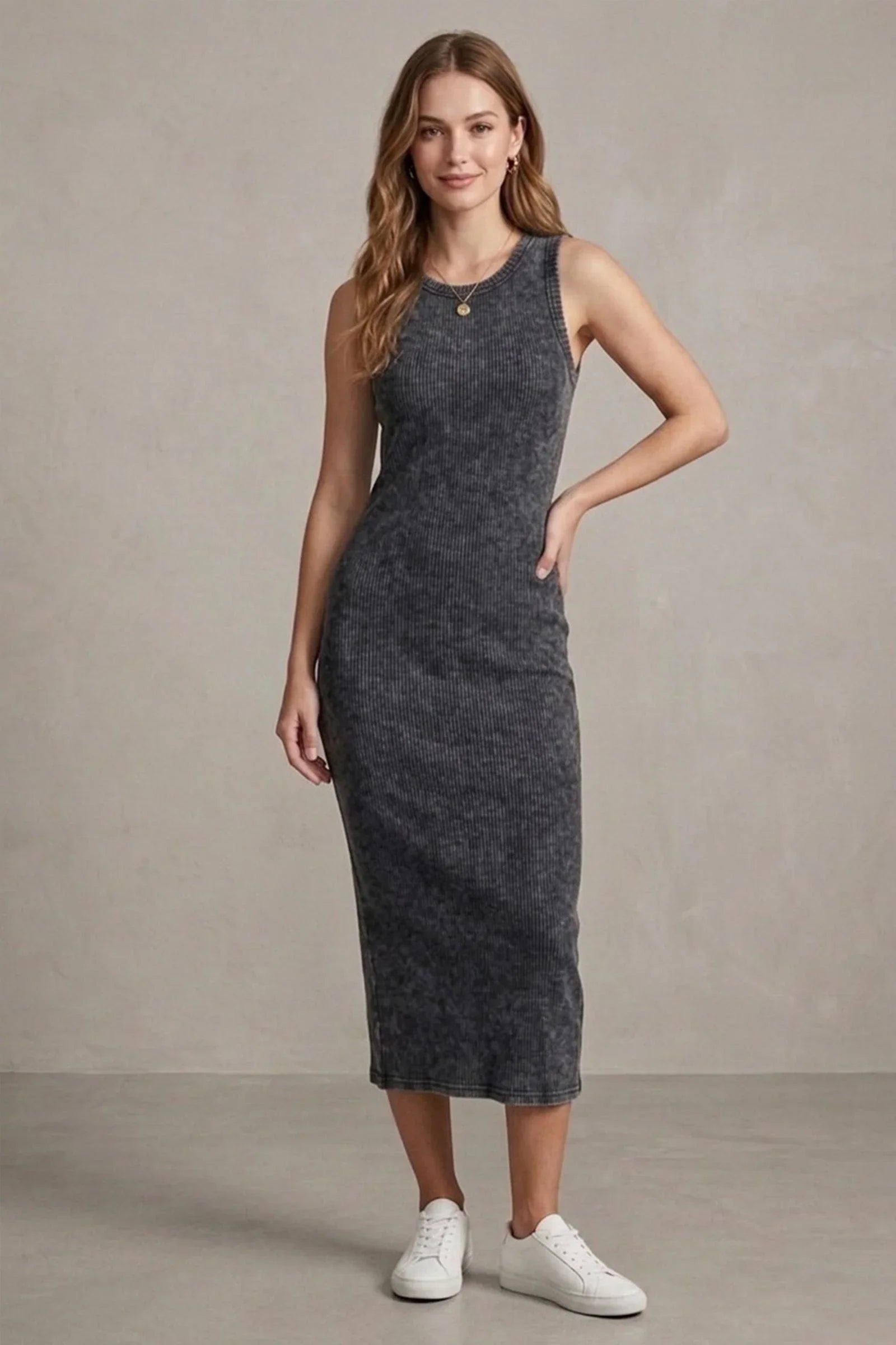 Ribbed Washed Midi Dress - Carina 1