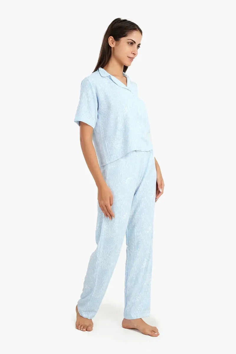 Carina - Blue Self Pattern Pyjama Set 2