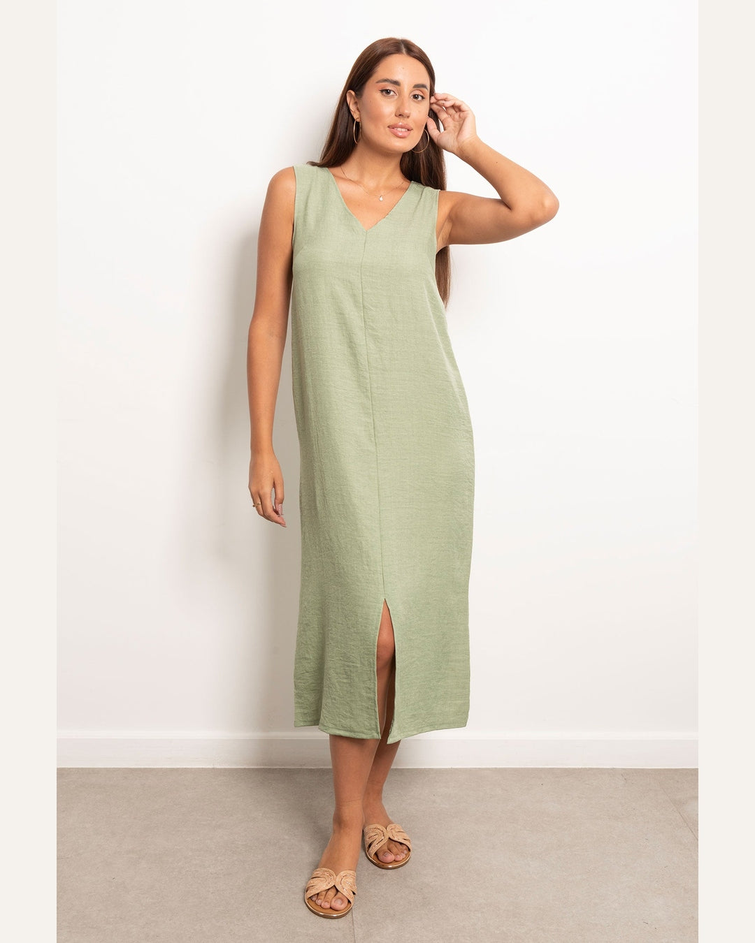 Viva - V-Neck Basic Linen Dress 1