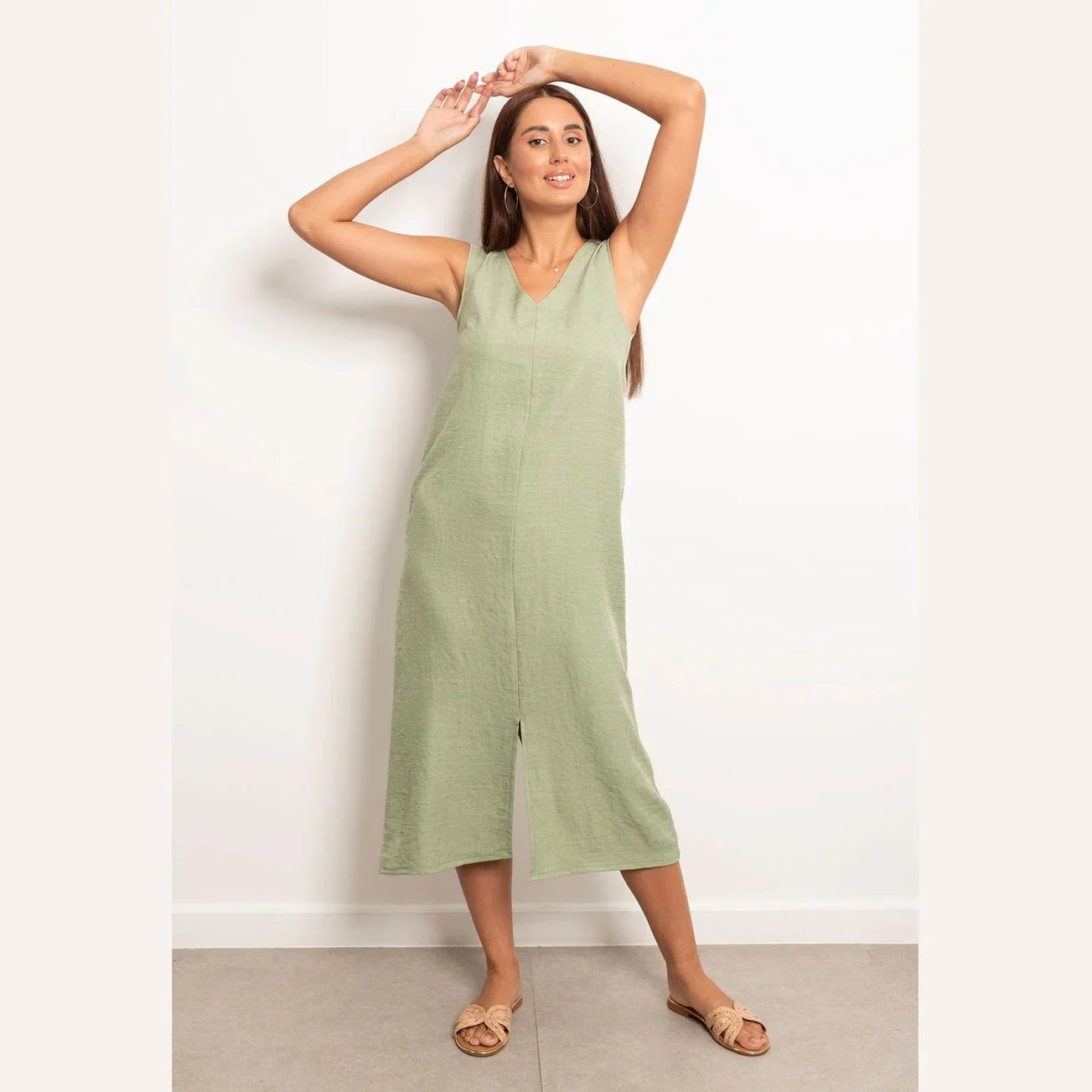 Viva - V-Neck Basic Linen Dress 7