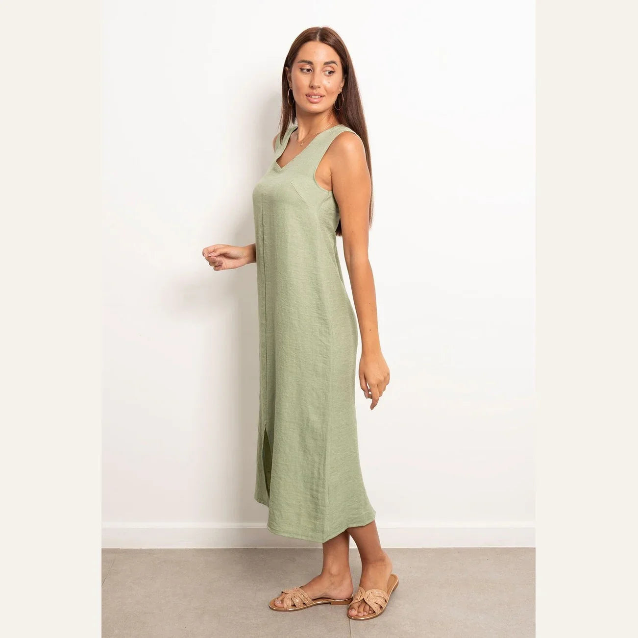 Viva - V-Neck Basic Linen Dress 5