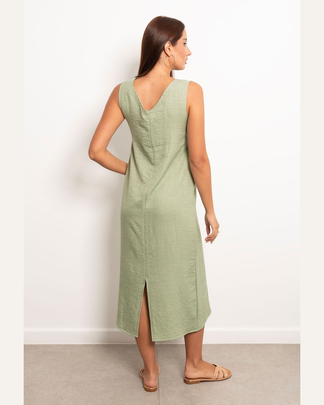 Viva - V-Neck Basic Linen Dress 2