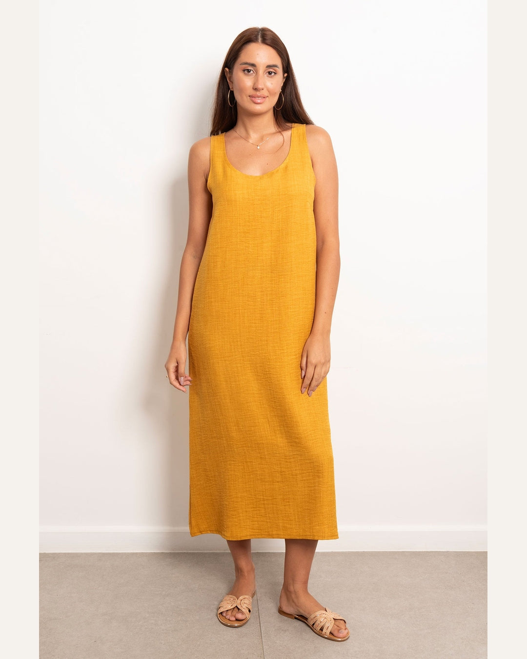 Viva - Round Neck Basic Linen Dress 1