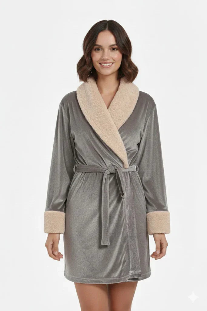 Carina - Velvet Robe with Fur Trim 1