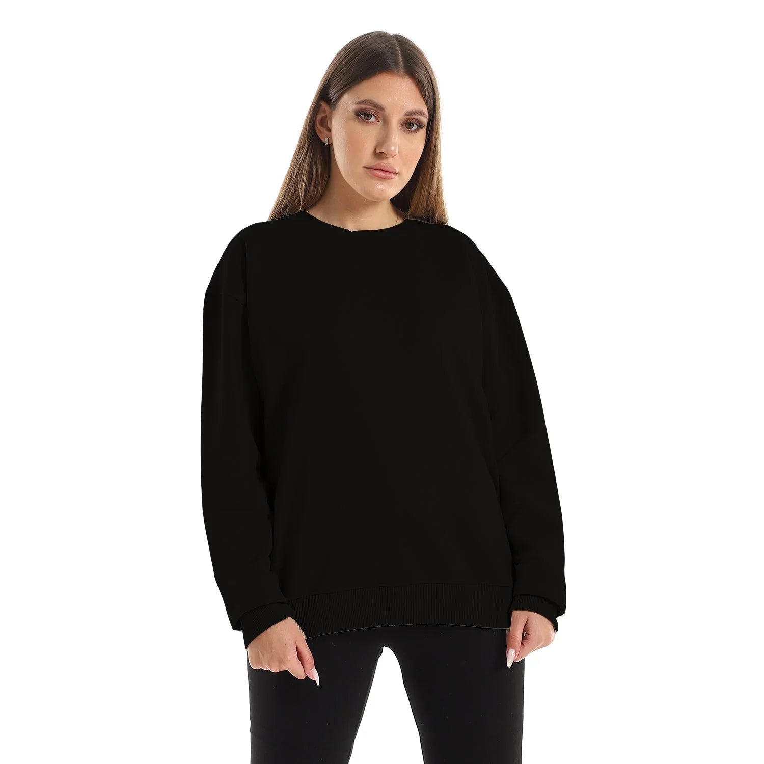 NAS Trends - Basic Unisex Oversized Crew-neck Sweatshirt-Black 2