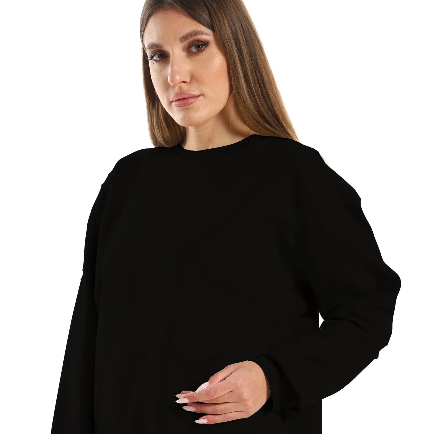 NAS Trends - Basic Unisex Oversized Crew-neck Sweatshirt-Black 5