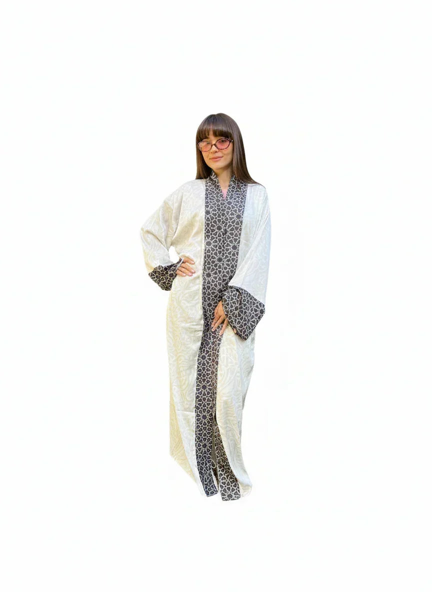 Beige Kaftan with Black Print - Urbantique - Babazzaro