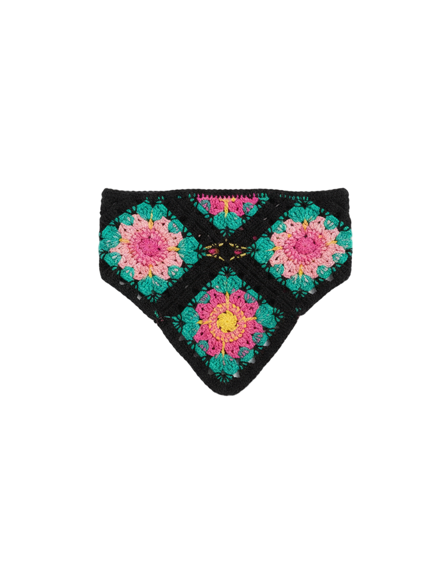 In your shoe - Black Crochet Flower Bandana